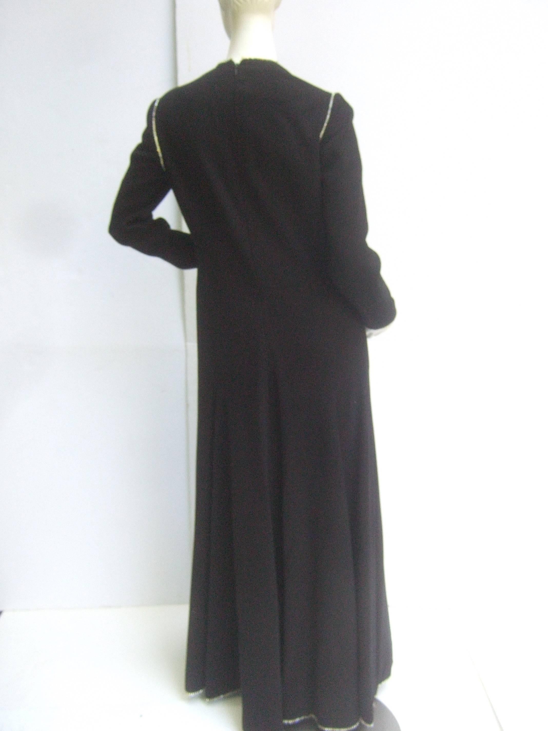Geoffrey Beene Stunning Black Wool Crystal Trim Gown C 1970 6