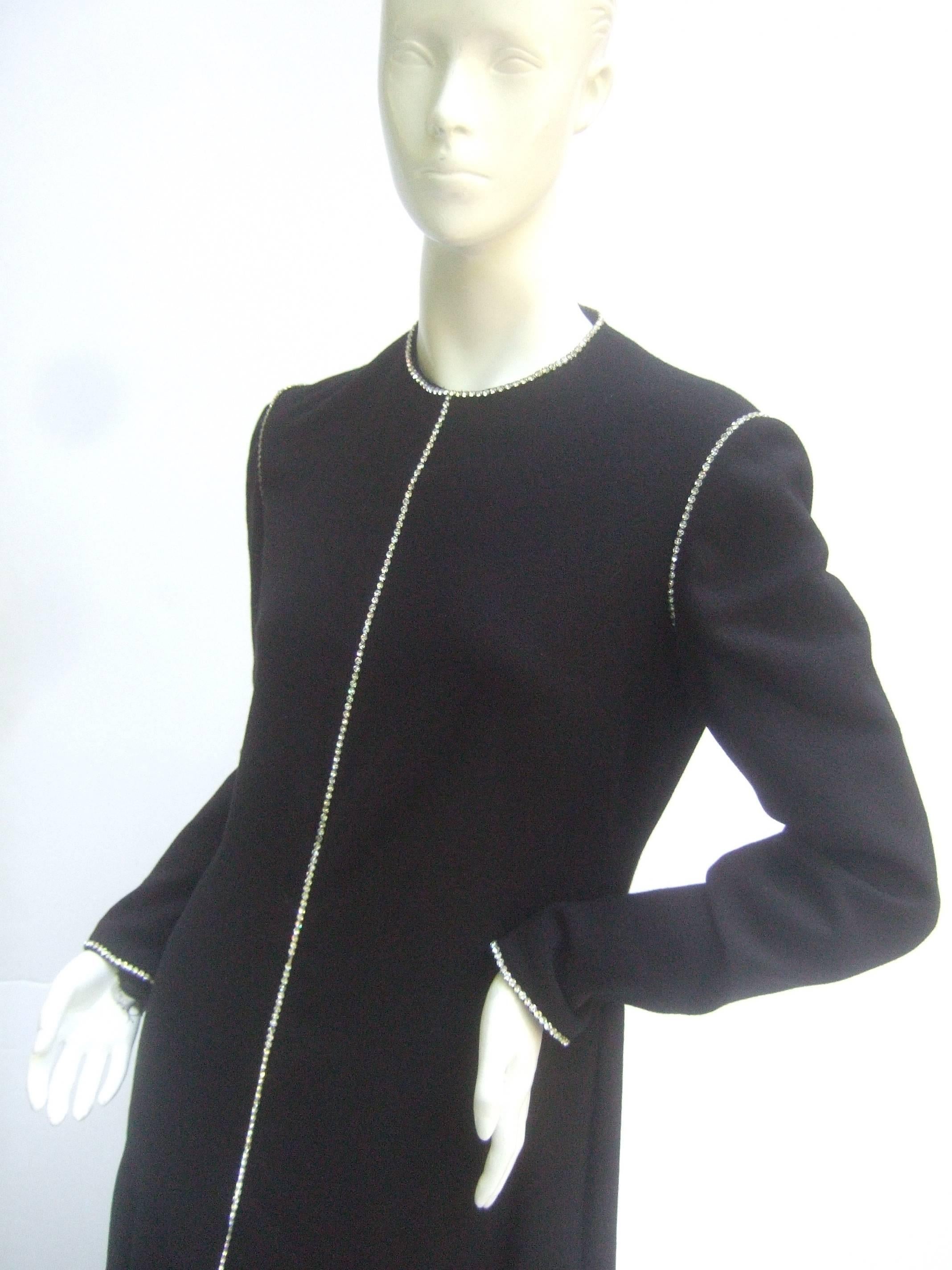 Geoffrey Beene Stunning Black Wool Crystal Trim Gown C 1970 In Excellent Condition In University City, MO