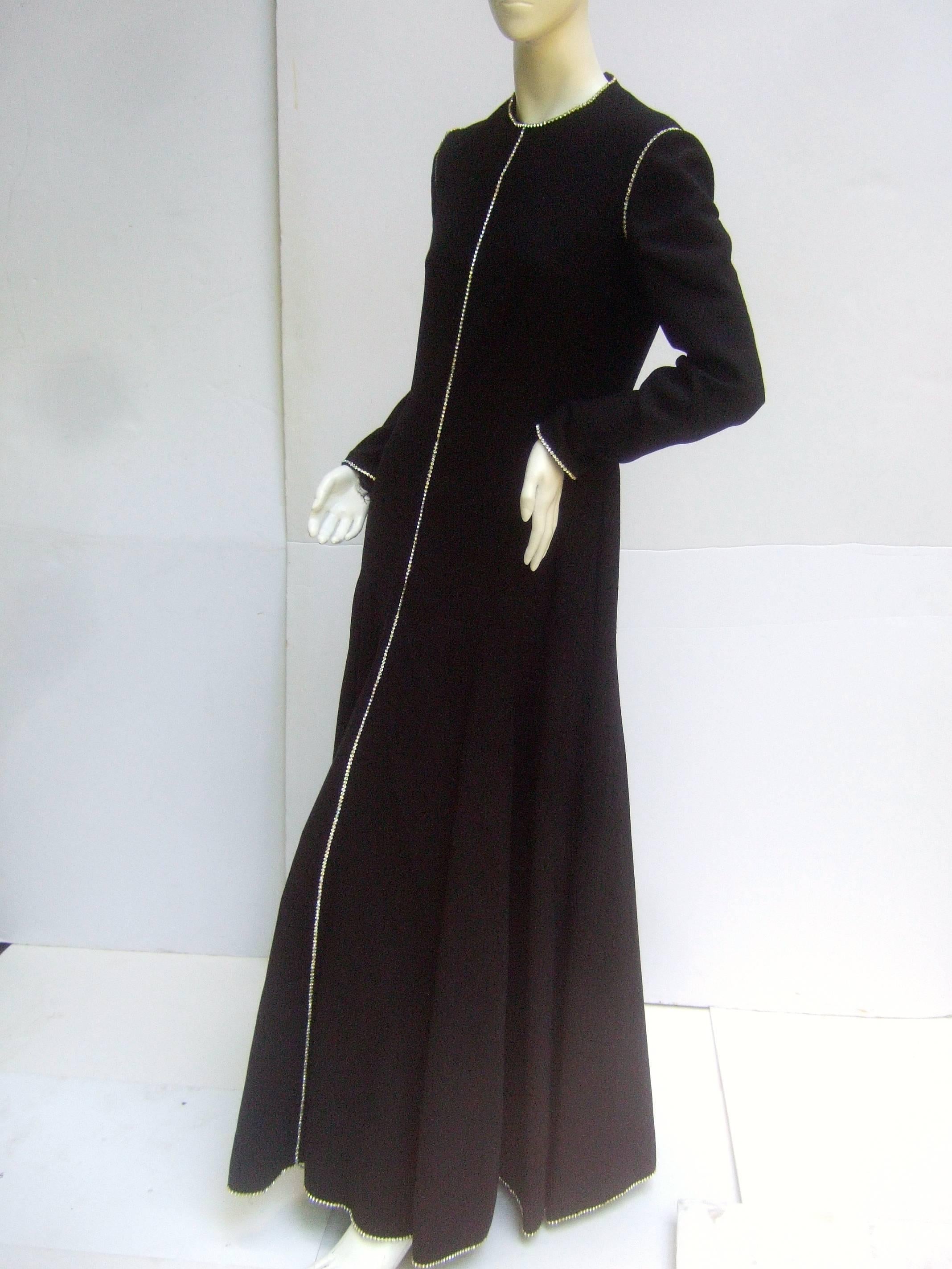 Women's Geoffrey Beene Stunning Black Wool Crystal Trim Gown C 1970