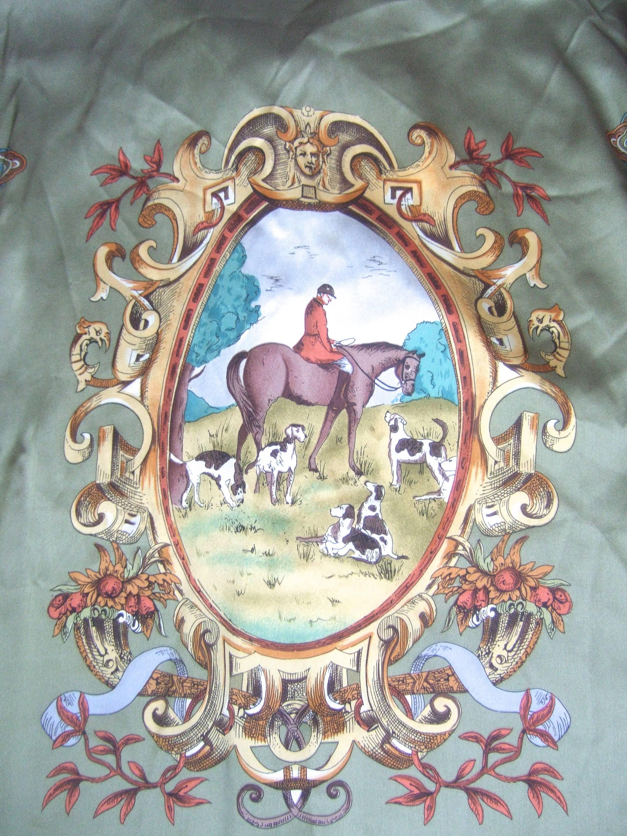 Gray Men's Silk Equestrian Hunt Scene Illustrated Shirt 