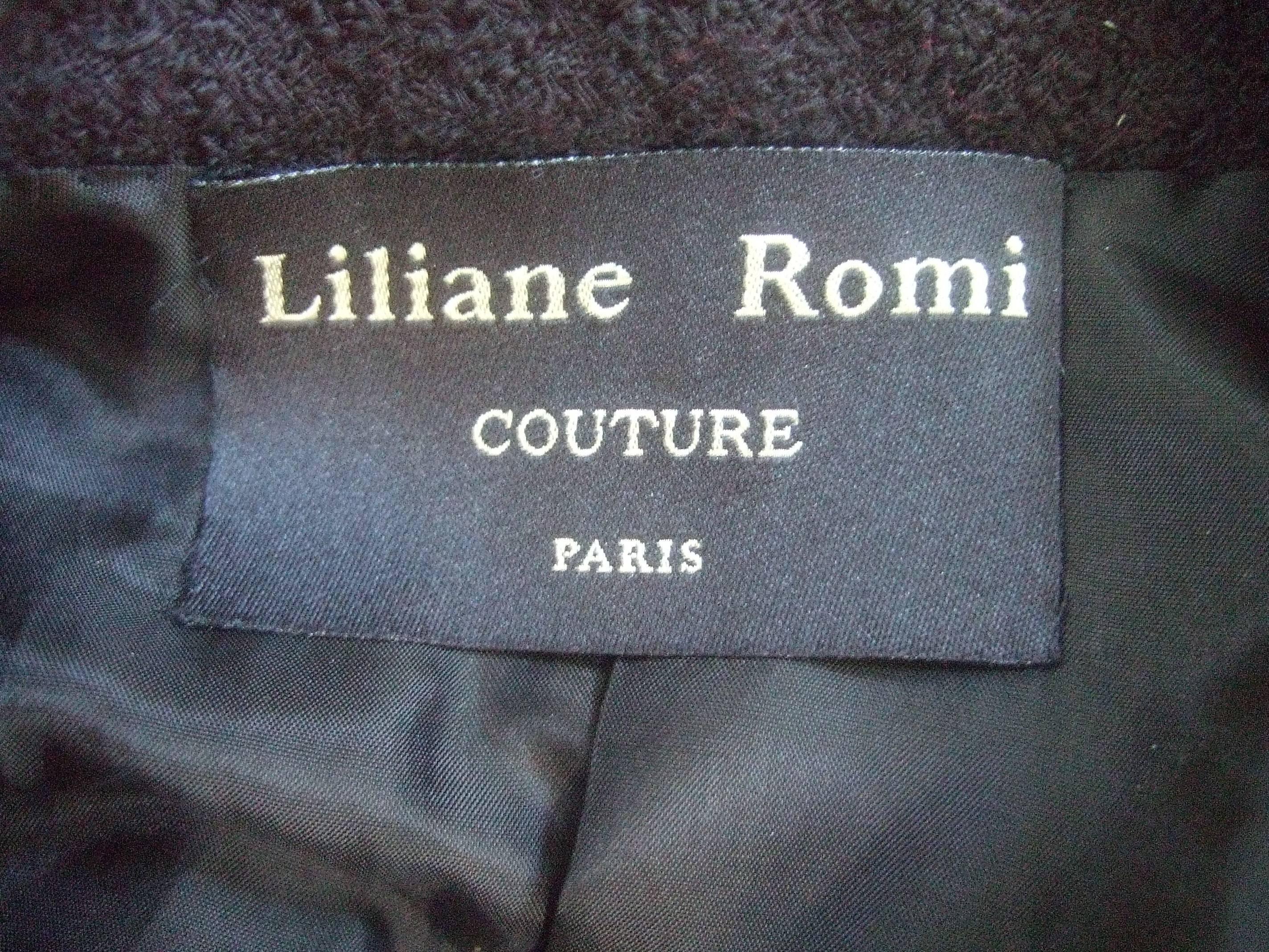 Liliane Romi Couture Paris Black Boucle Wool Jacket c 1990s For Sale 2