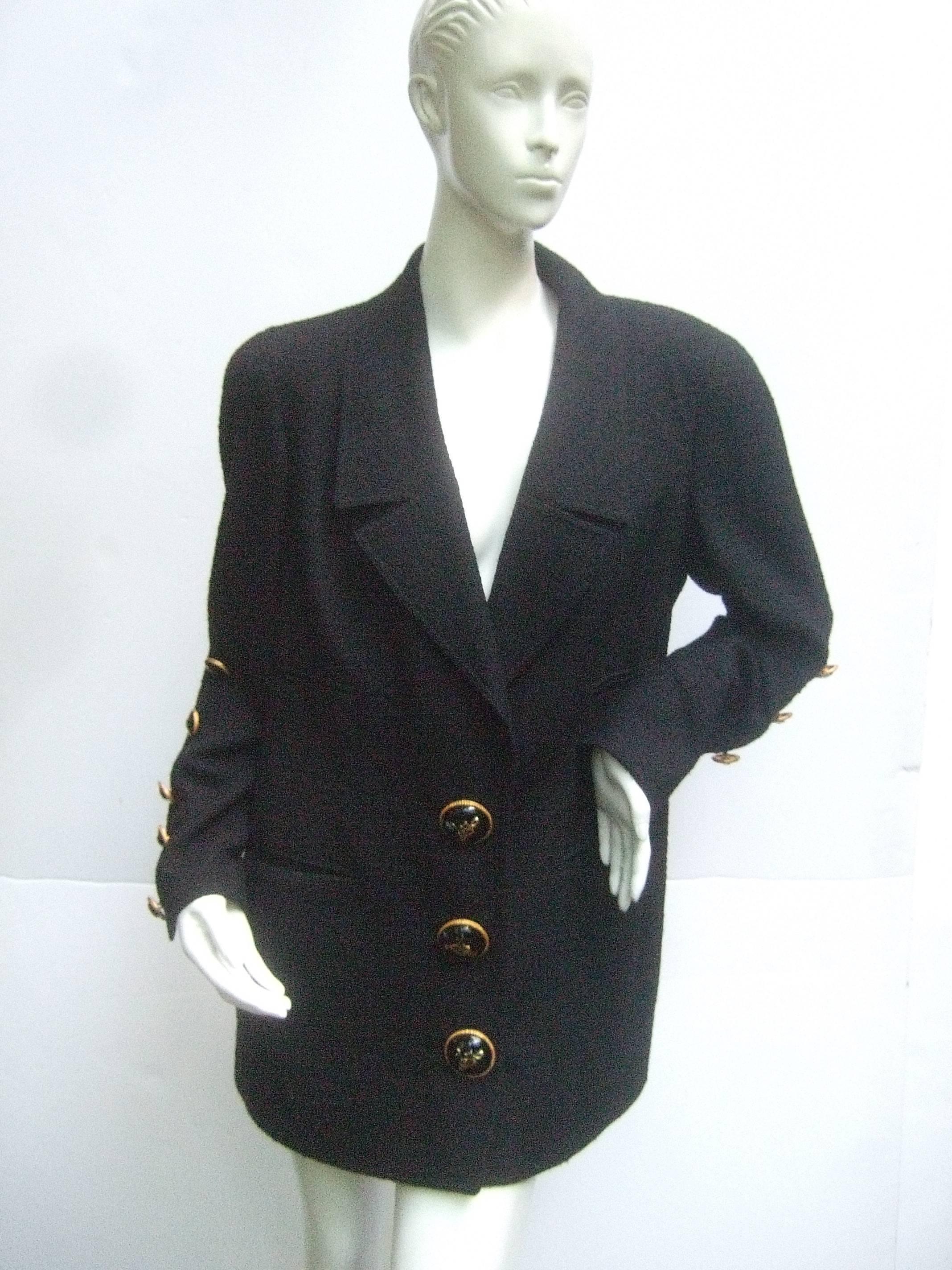 Liliane Romi Couture Paris Black Boucle Wool Jacket c 1990s For Sale 3