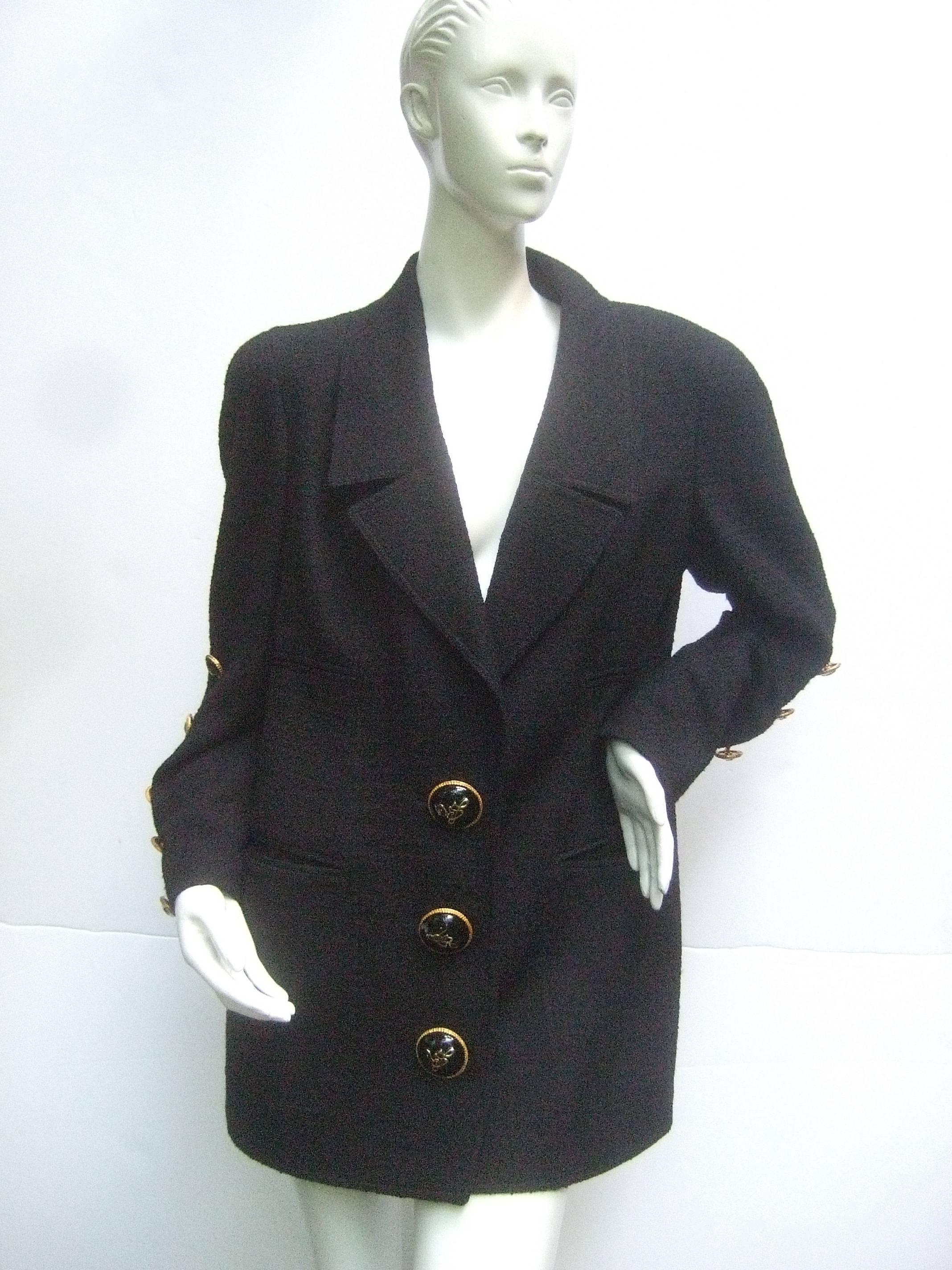 Liliane Romi Couture Paris Black Boucle Wool Jacket c 1990s In Excellent Condition For Sale In University City, MO