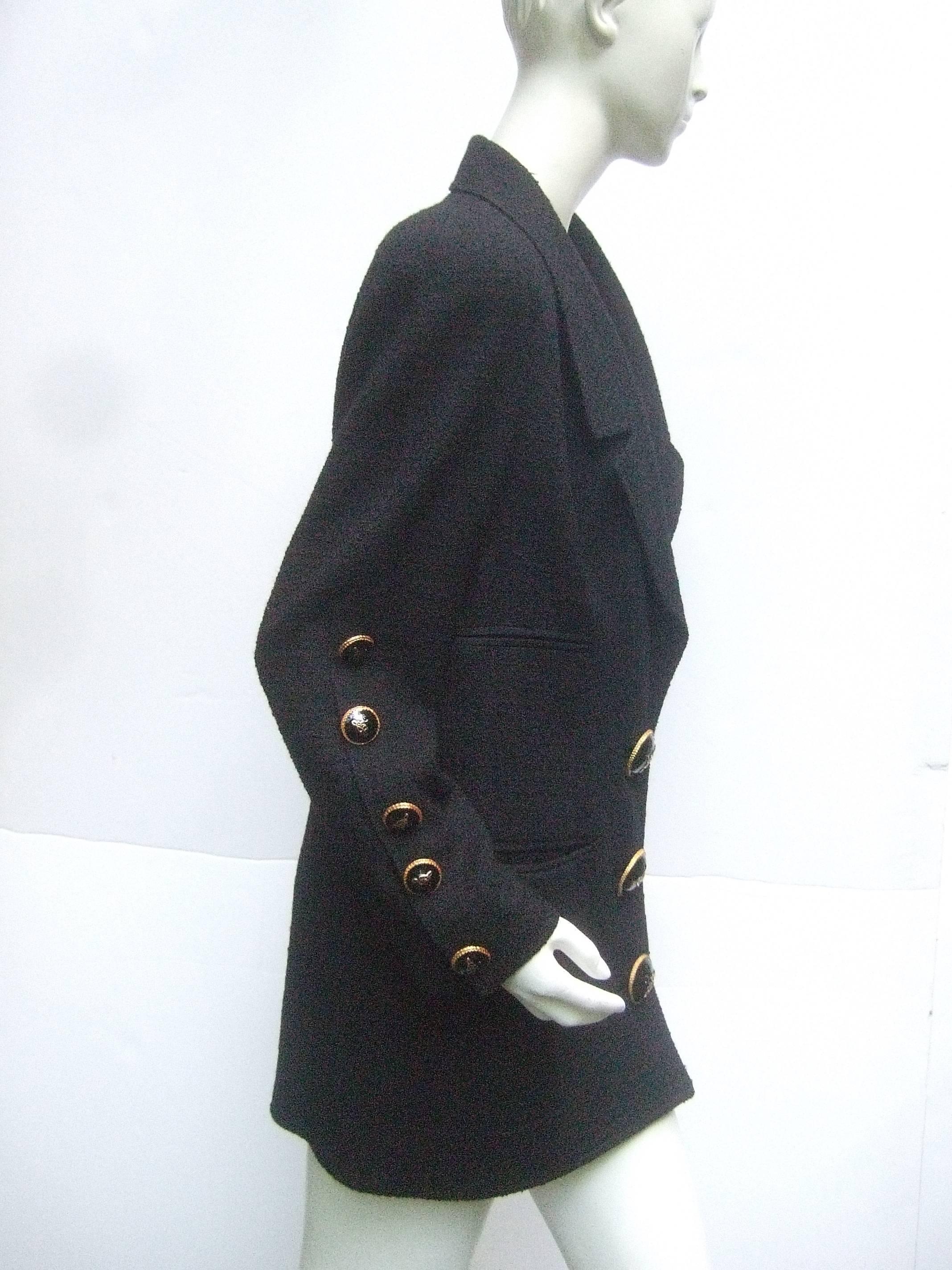 Liliane Romi Couture Paris Black Boucle Wool Jacket c 1990s For Sale 1