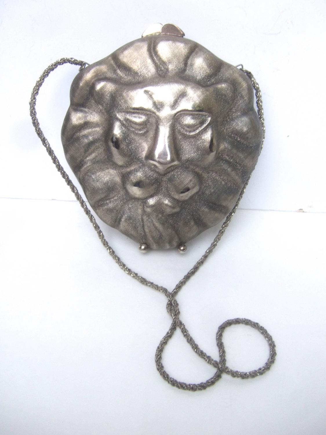 Neiman Marcus Opulent Silver Metal Lion Evening Bag c 1970s For Sale at 1stdibs