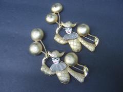 Unique Pair of Large Clown Brooches Designed by Polcini c 1970