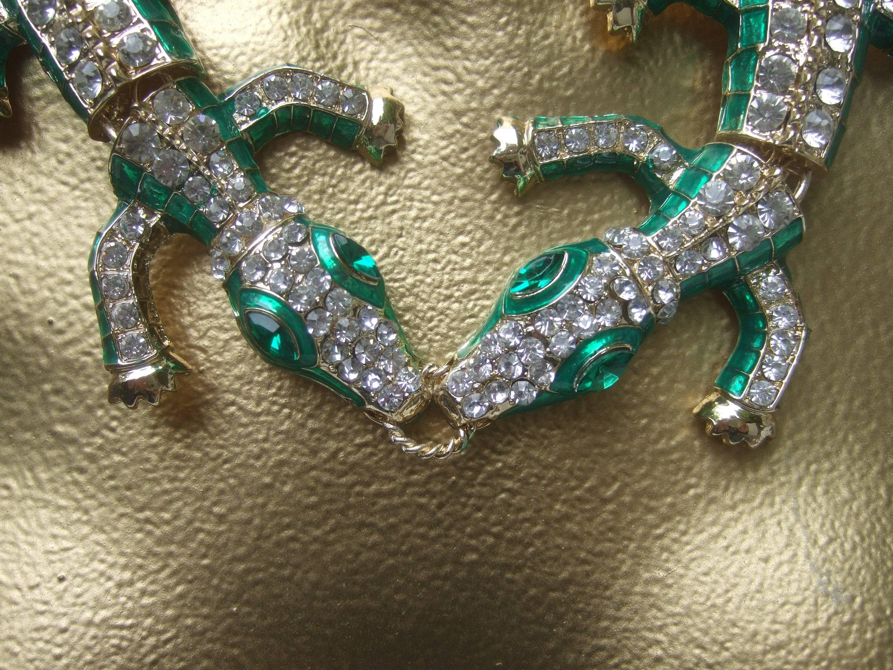 Exotic Green Crystal Articulated Enamel Alligator Necklace 3