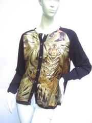 Salvatore Ferragamo Silk & Wool Jungle Print Cardigan c 1990s