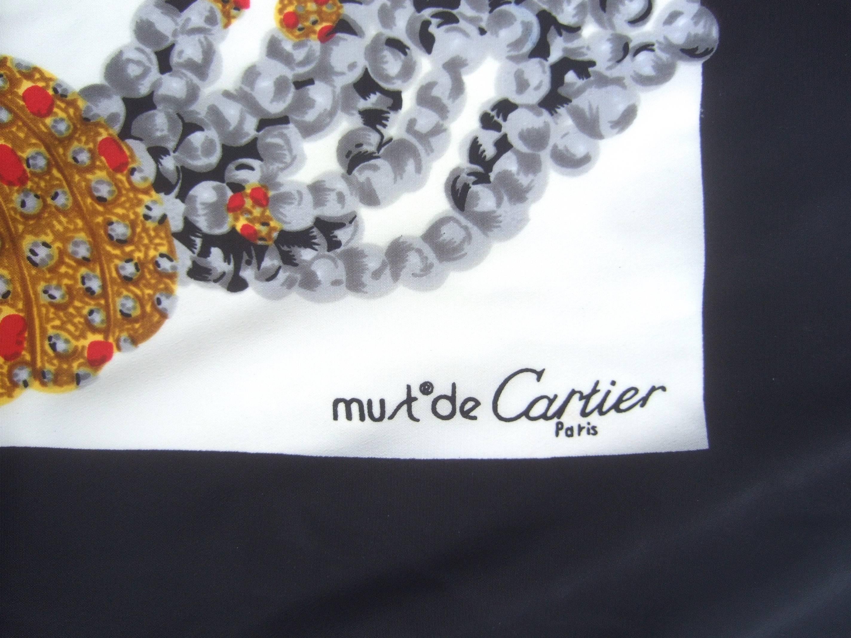 Women's Cartier Paris Elegant Silk Jeweled Panther Scarf c 1980s