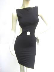 Playfully Sexy Gaultier Black Spandex Mini. Cut-Out Sides.  Late 1990's.