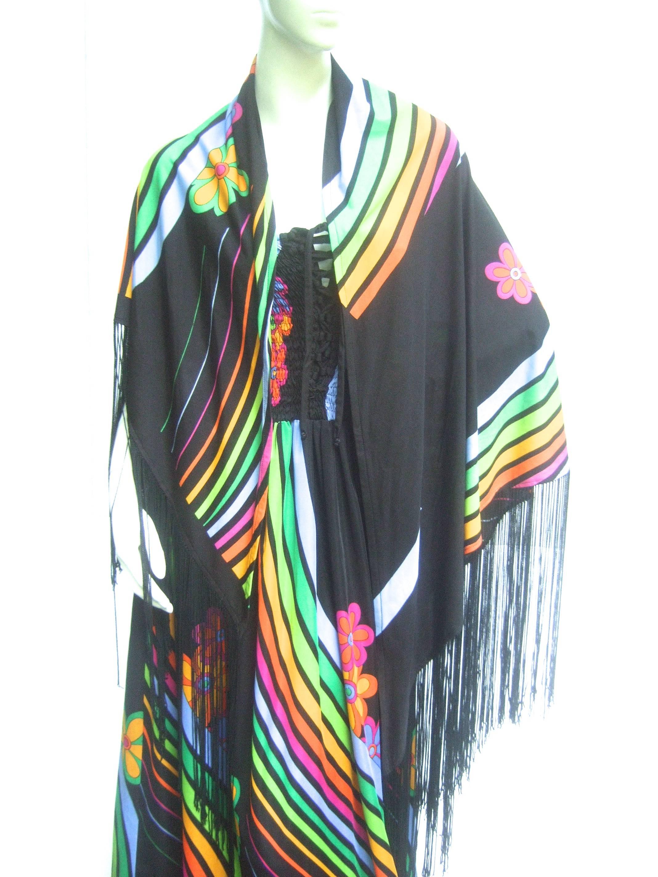 Super Cool 70's Bodice Dress with Fringed Cape. In Excellent Condition For Sale In University City, MO