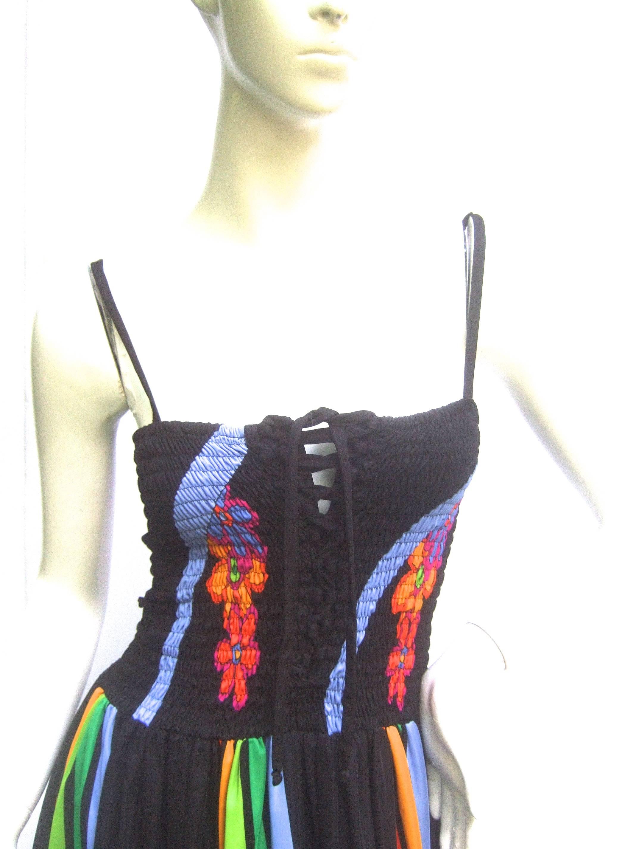 Super Cool 70's Bodice Dress with Fringed Cape. For Sale 1