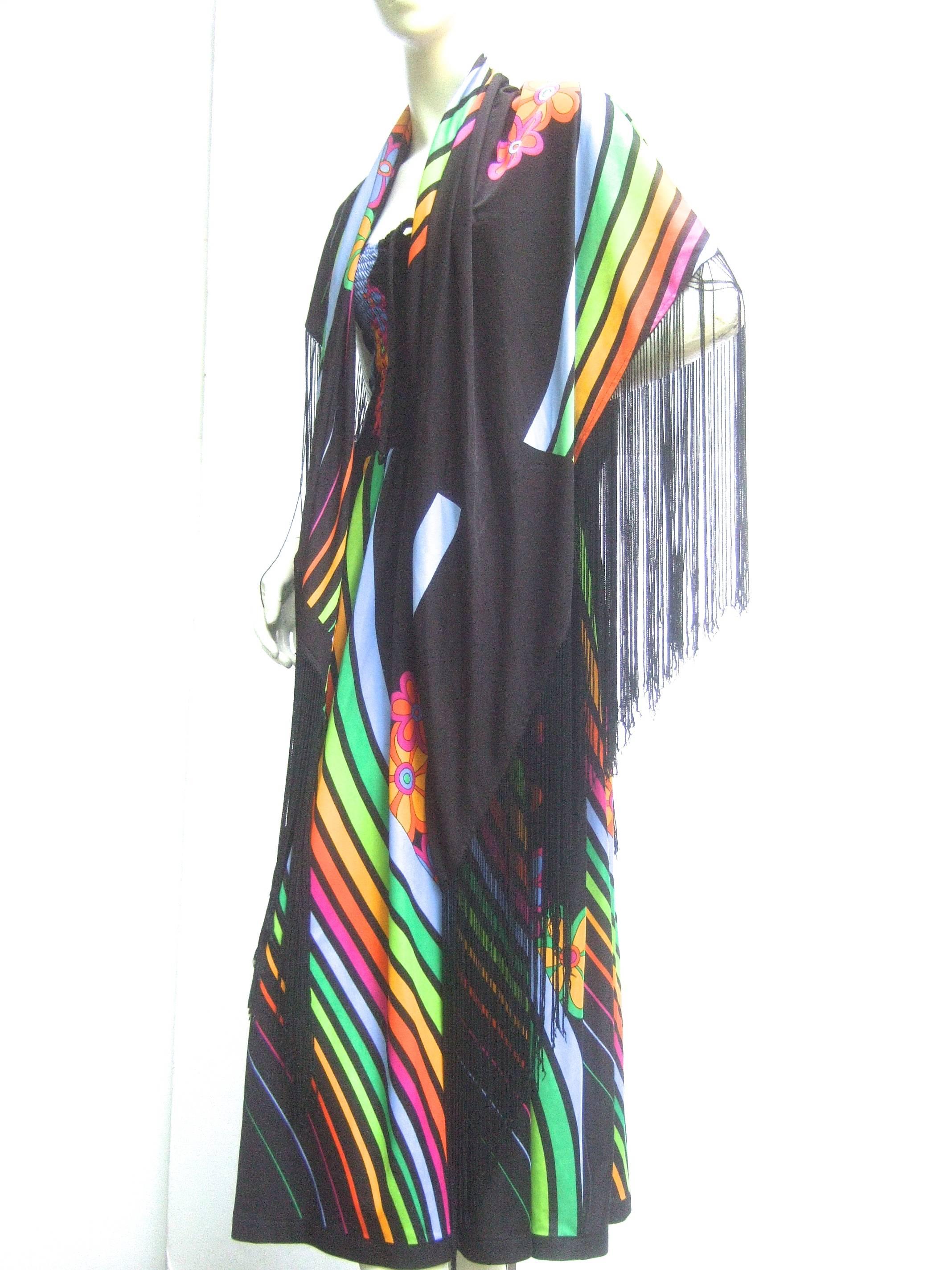 Super Cool 70's Bodice Dress with Fringed Cape. For Sale 3