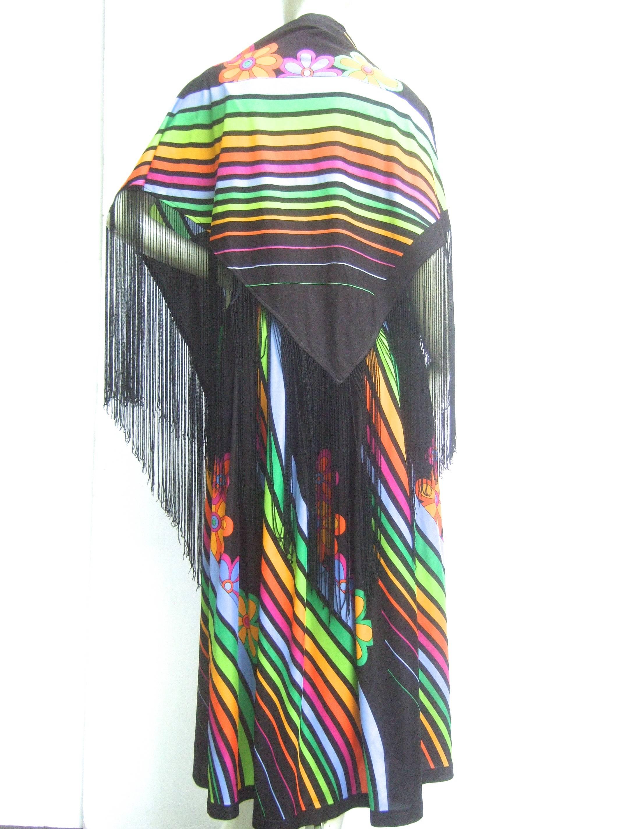Super Cool 70's Bodice Dress with Fringed Cape. For Sale 4