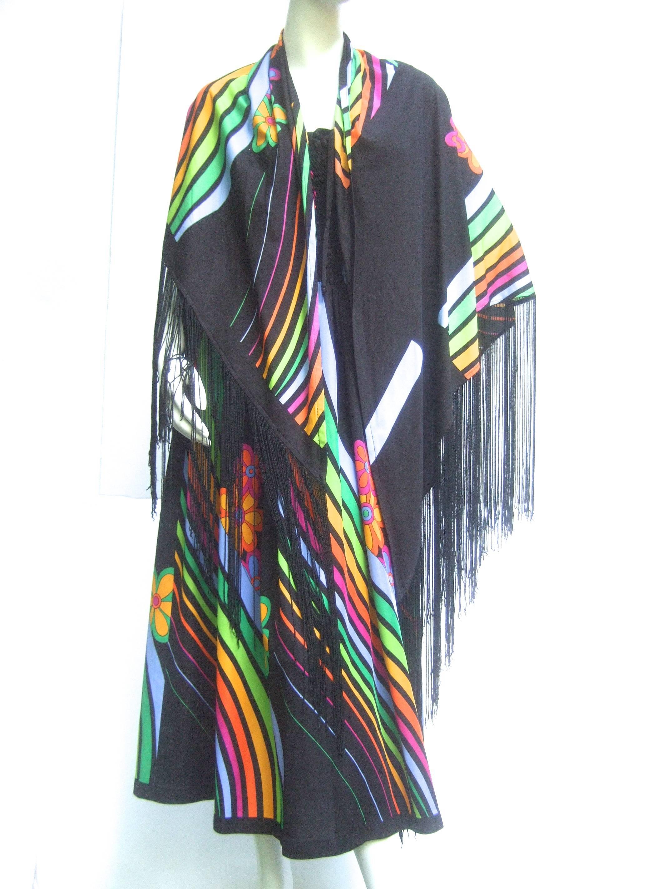 Super Cool 70's Bodice Dress with Fringed Cape. For Sale 5