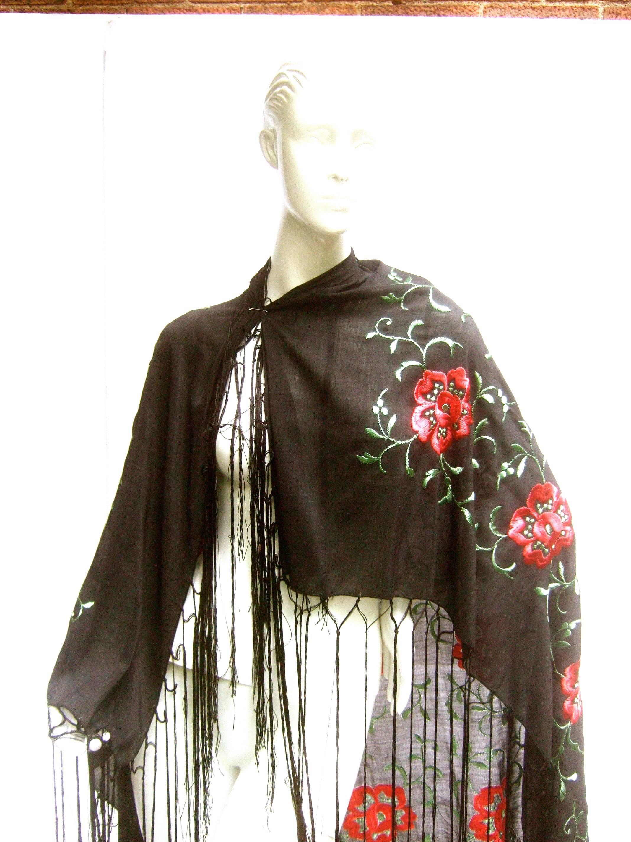 floral shawl with fringe