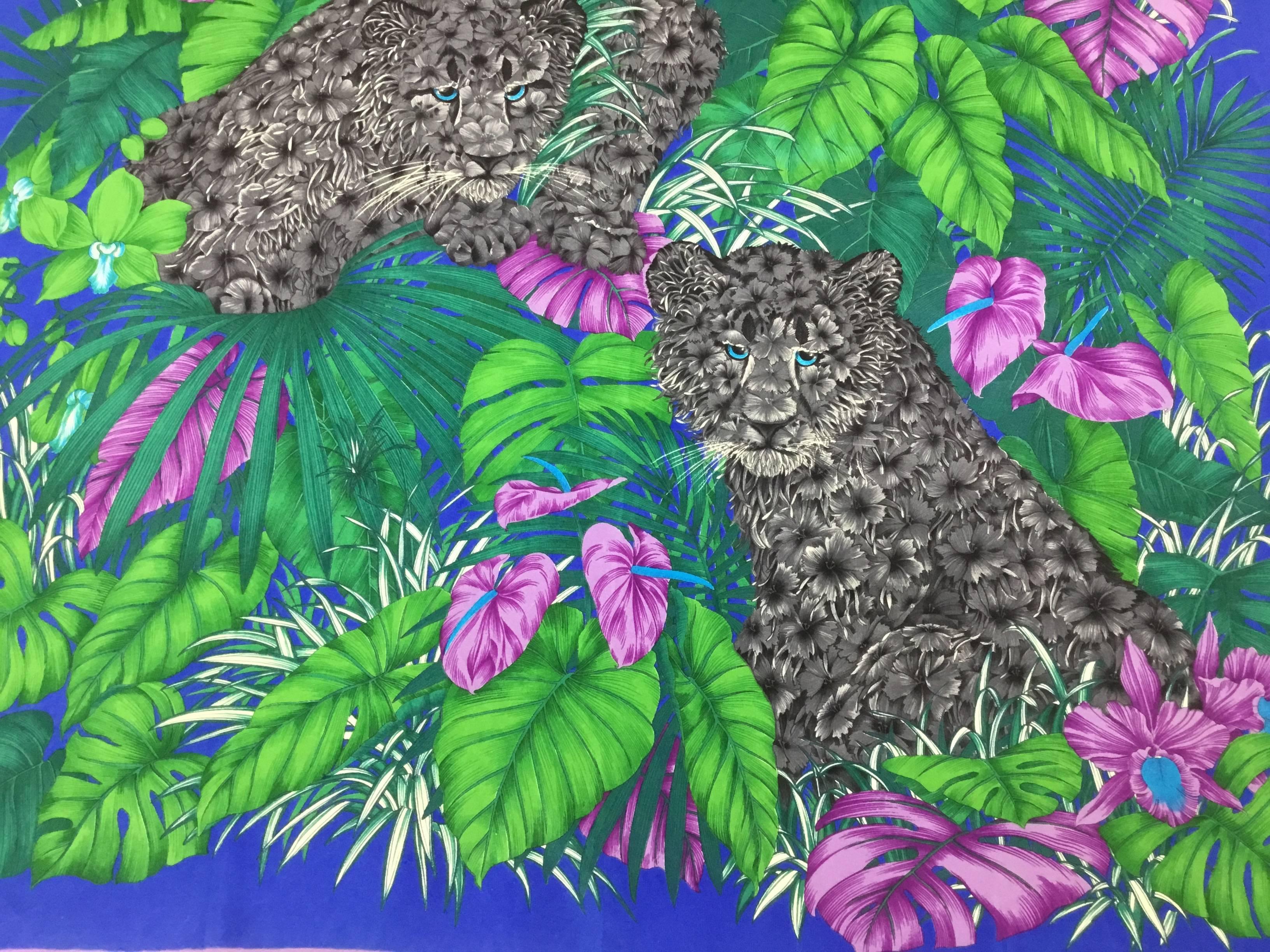 Women's Ferragamo Leopard Scarf with Floral Fur. 1980s.