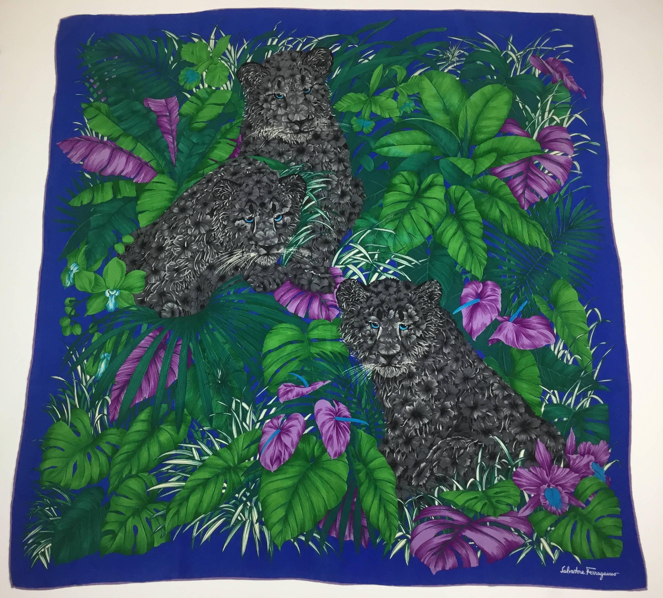 Ferragamo Leopard Scarf with Floral Fur. 1980s. 3