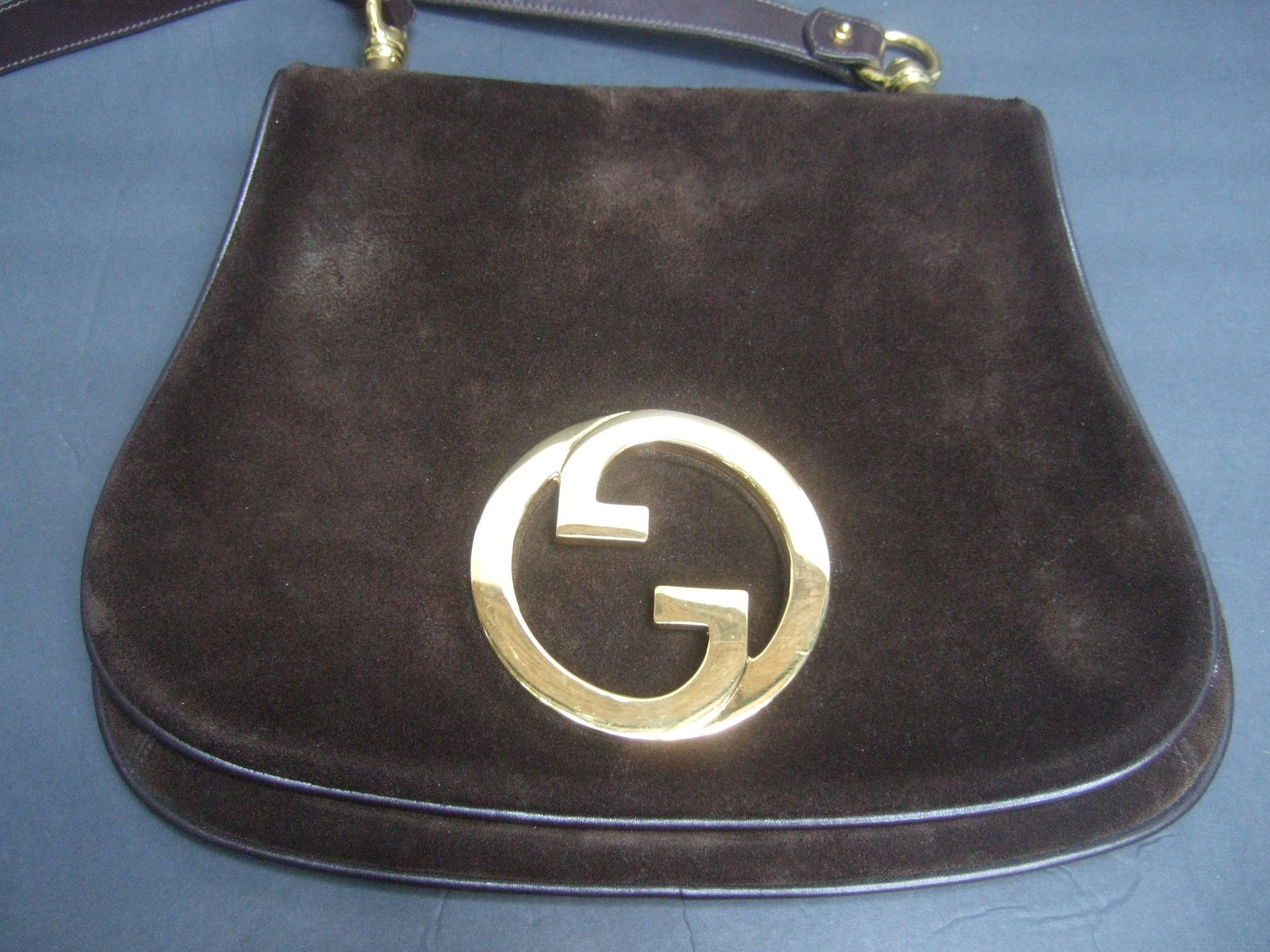 Gucci Luxurious Chocolate Brown Suede Blondie Shoulder Bag c 1970s 1