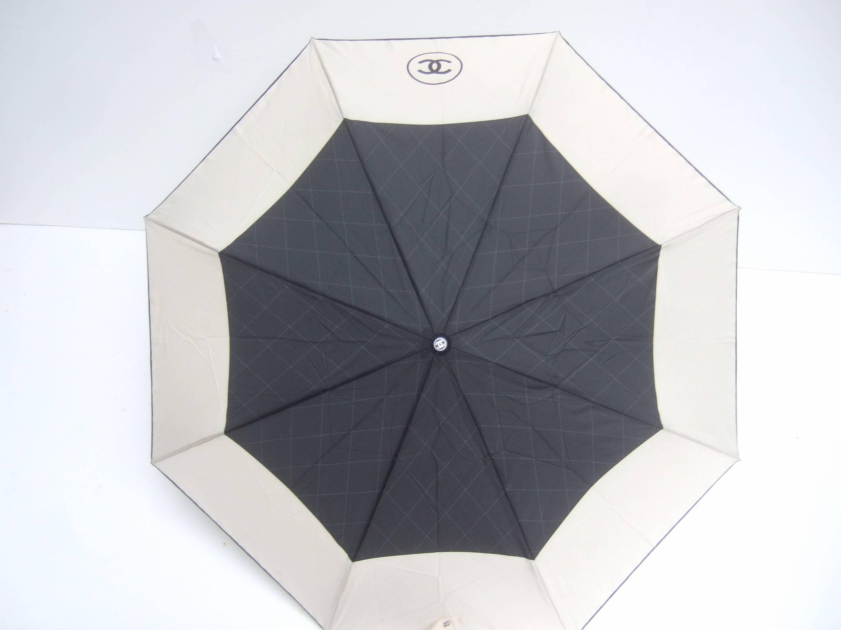 Chanel Stylish Black and Tan Nylon Umbrella in Chanel Box 1