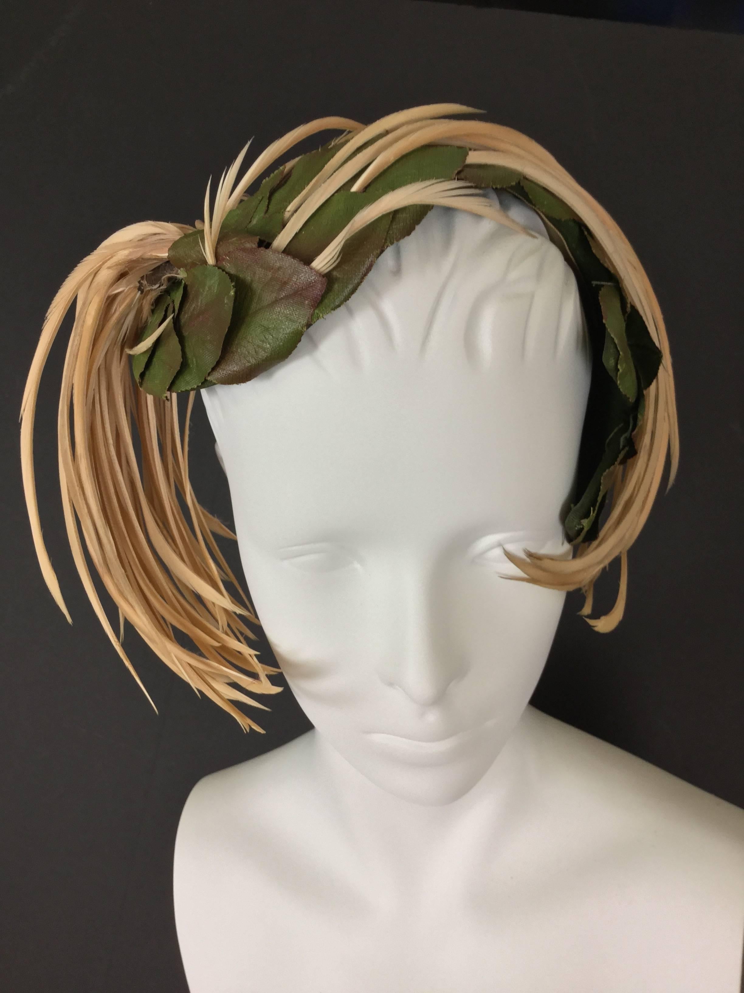 Schiaparelli Forest Leaf and Feather Hat. 1950's. at 1stDibs ...