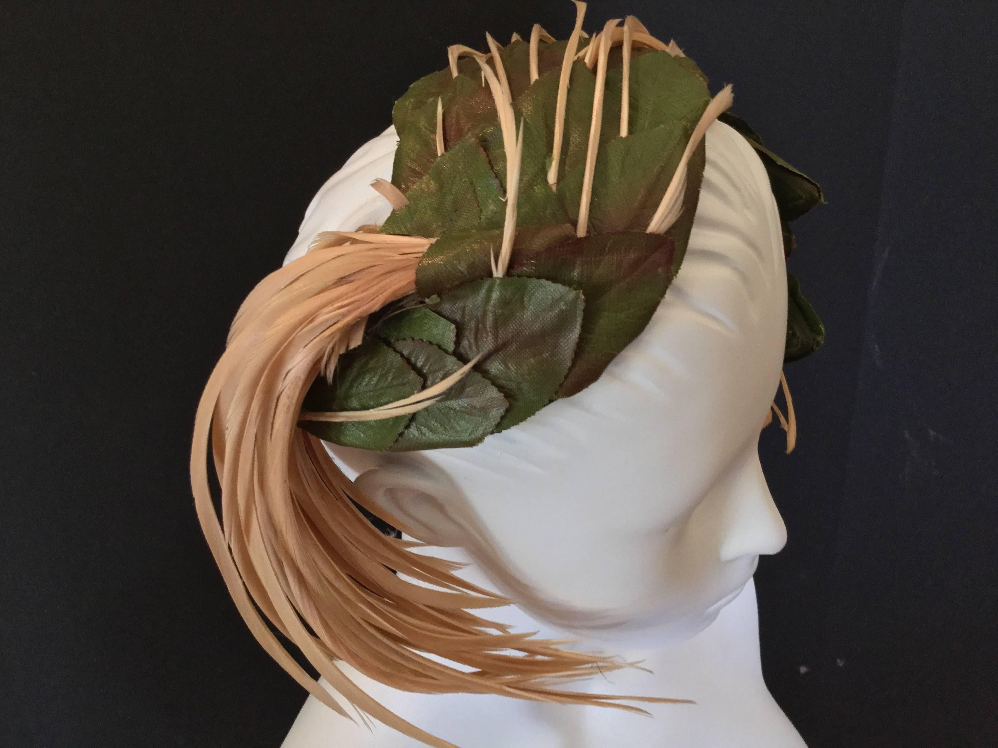 Schiaparelli Forest Leaf and Feather Hat. 1950's. In Good Condition In University City, MO