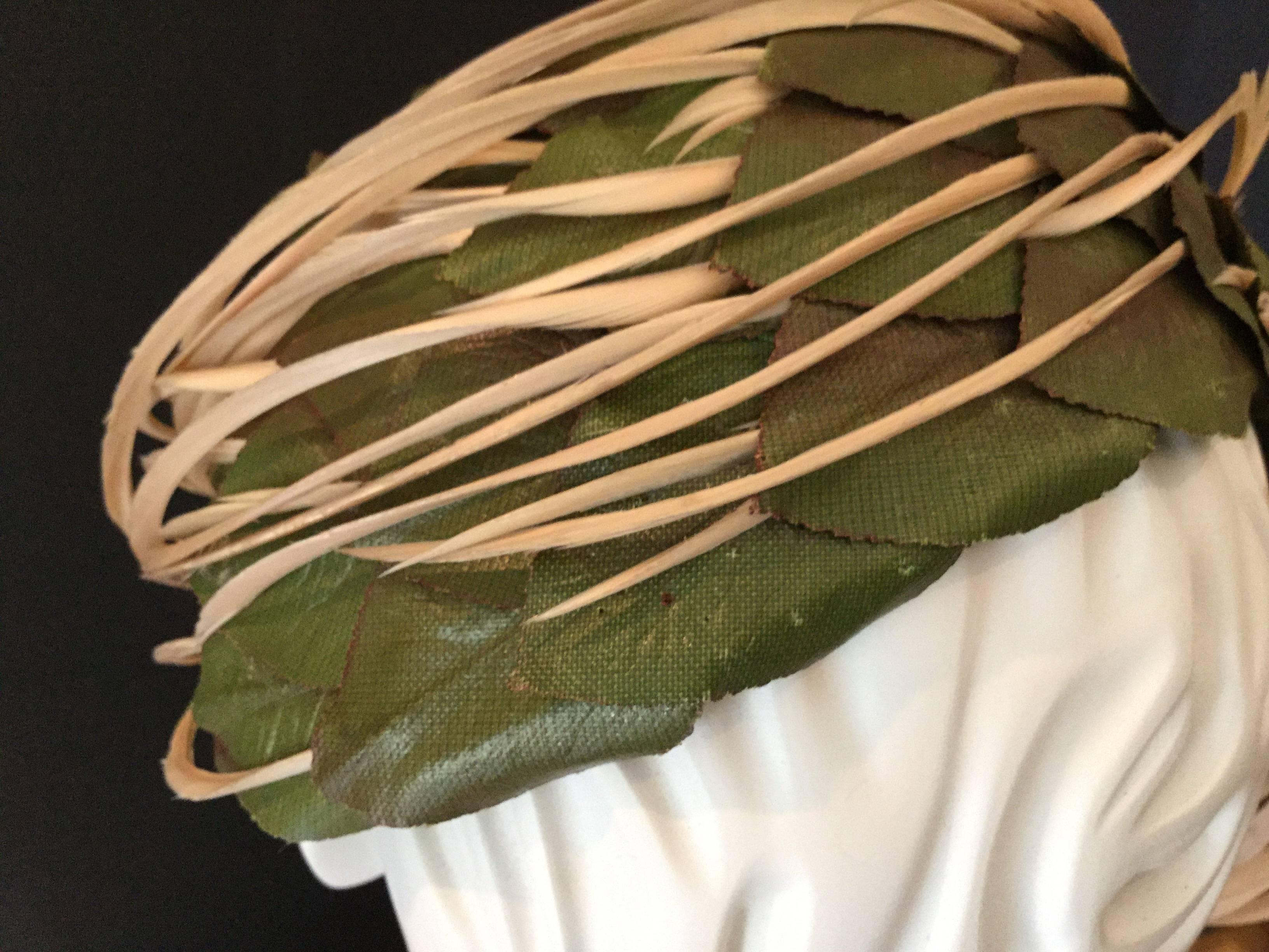 Women's Schiaparelli Forest Leaf and Feather Hat. 1950's.