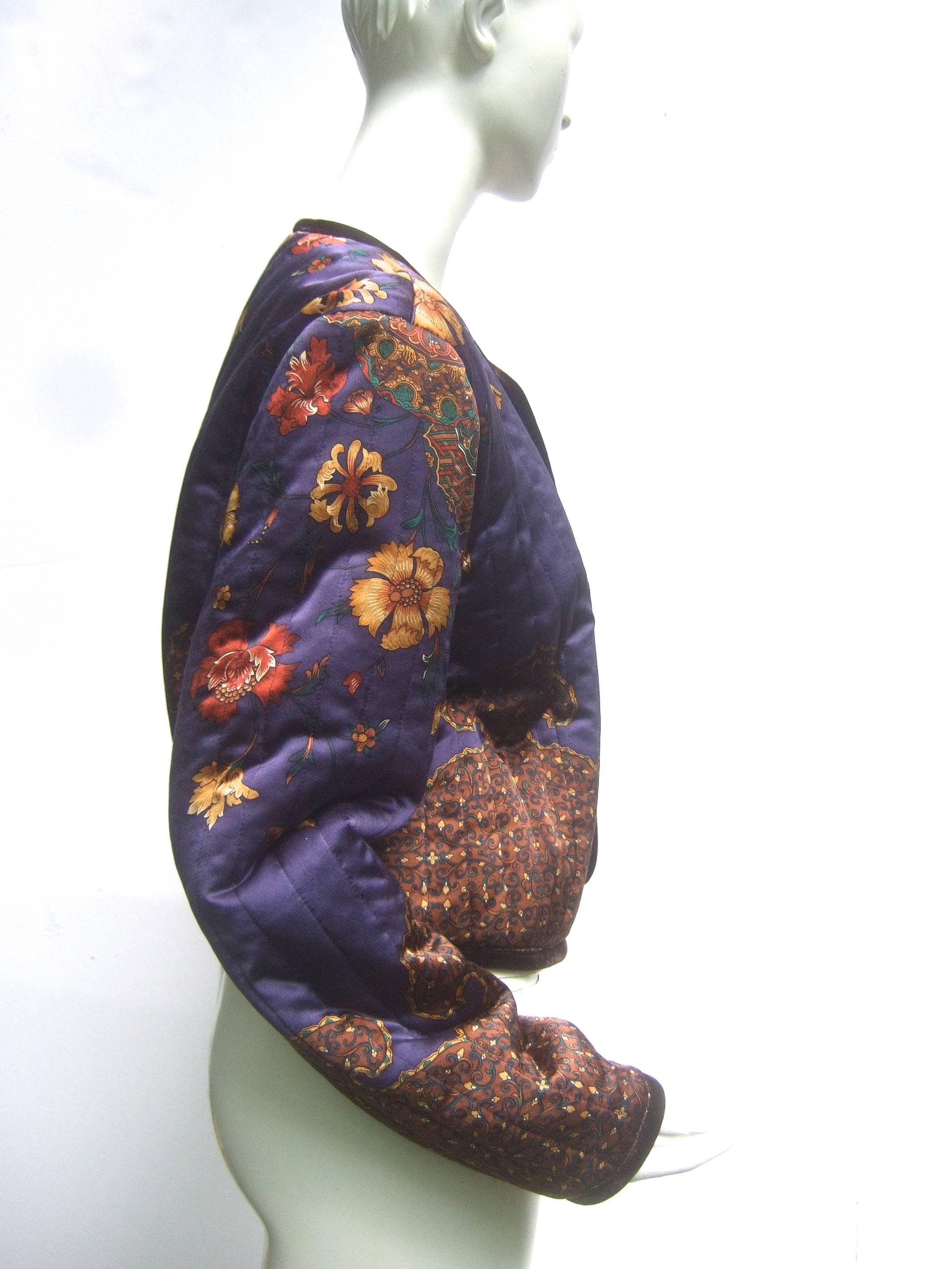 Gray Exotic Silk Paisley Floral Quilted Boxy Jacket by Worth c 1990s