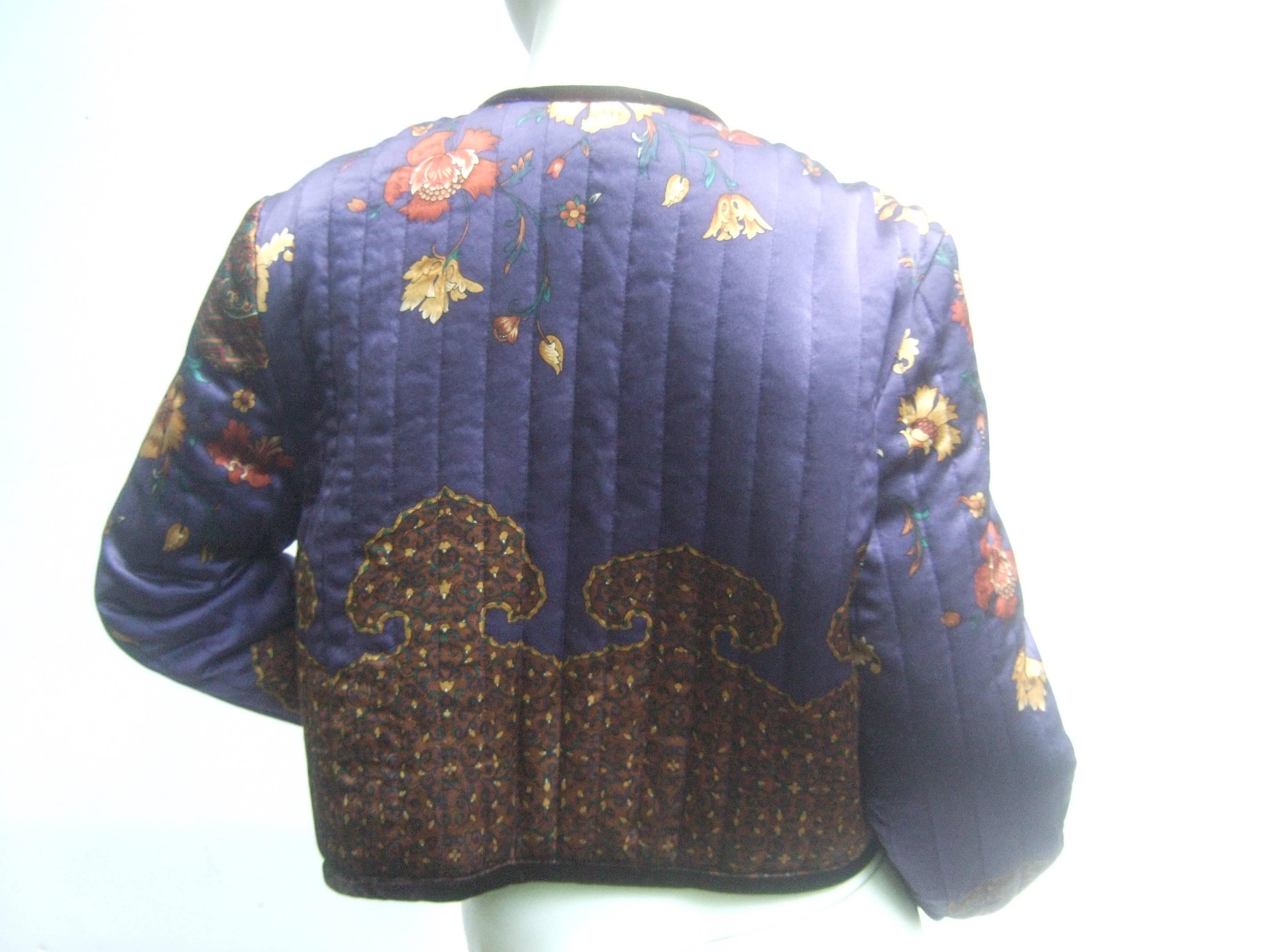 Exotic Silk Paisley Floral Quilted Boxy Jacket by Worth c 1990s 1