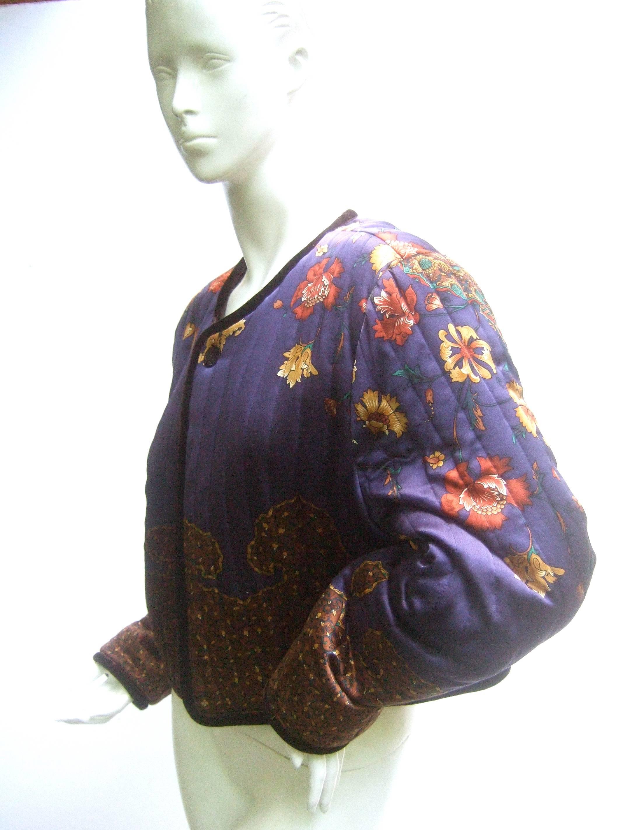Women's Exotic Silk Paisley Floral Quilted Boxy Jacket by Worth c 1990s