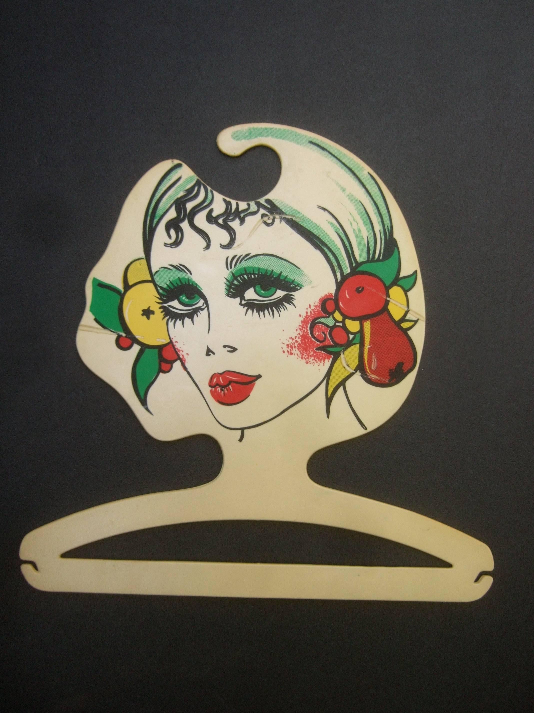 Mod Italian Graphic Woman Plastic Clothing Hanger c 1970s 1