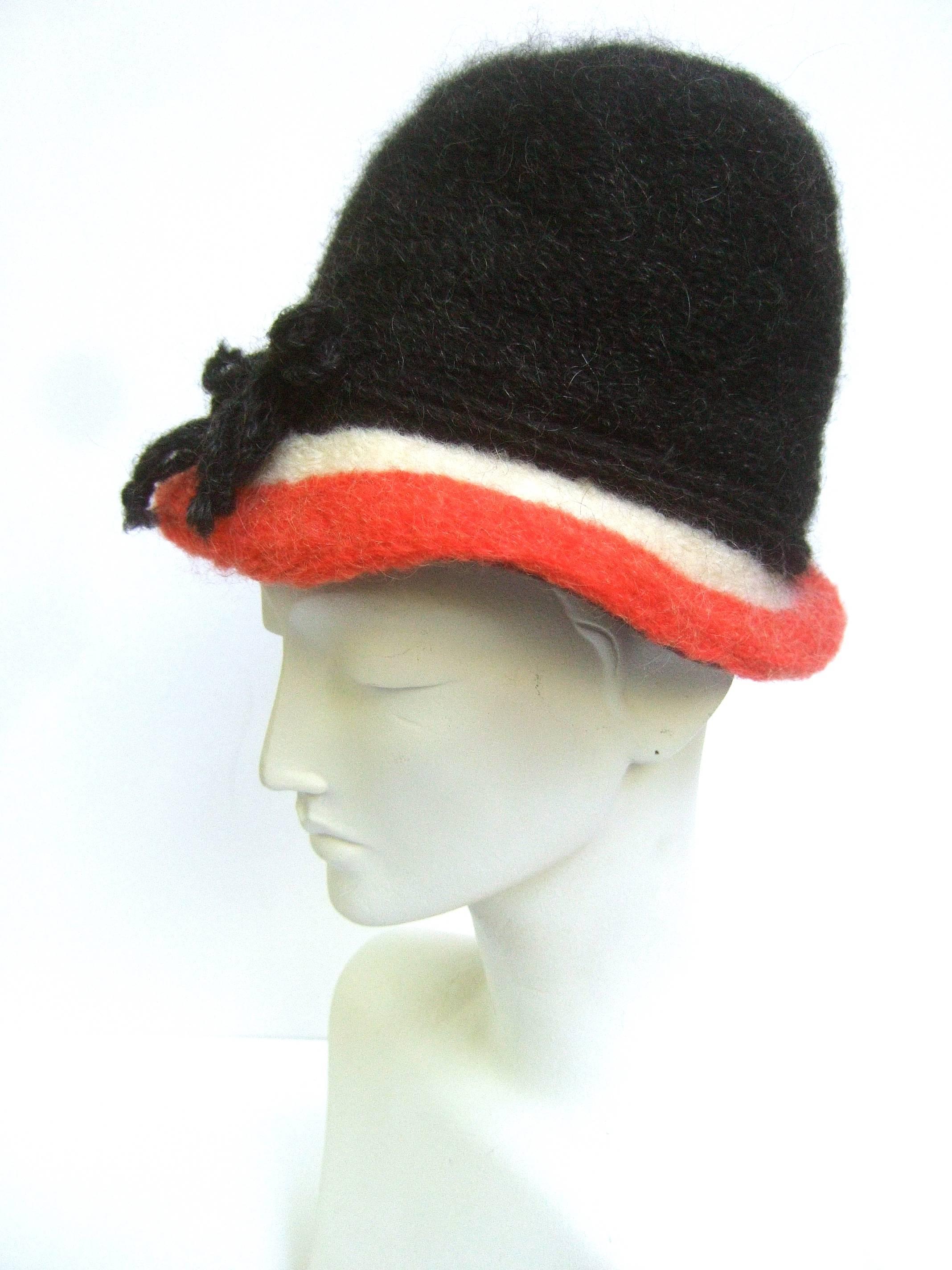 Black Yves Saint Laurent Stylish Wool Knit Hat c 1970 For Sale