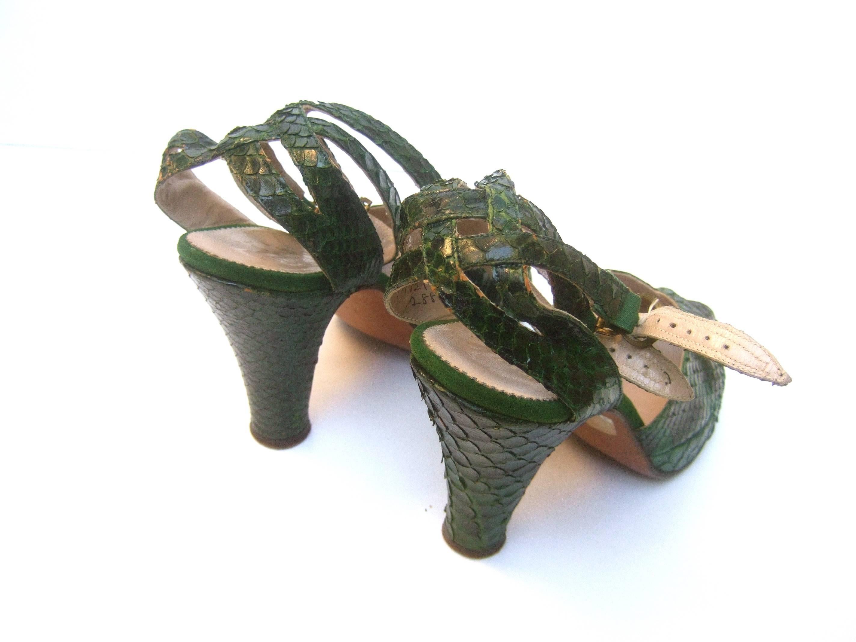 1940s Exotic Snakeskin Peep Toe Ankle Strap Platform Shoes  2