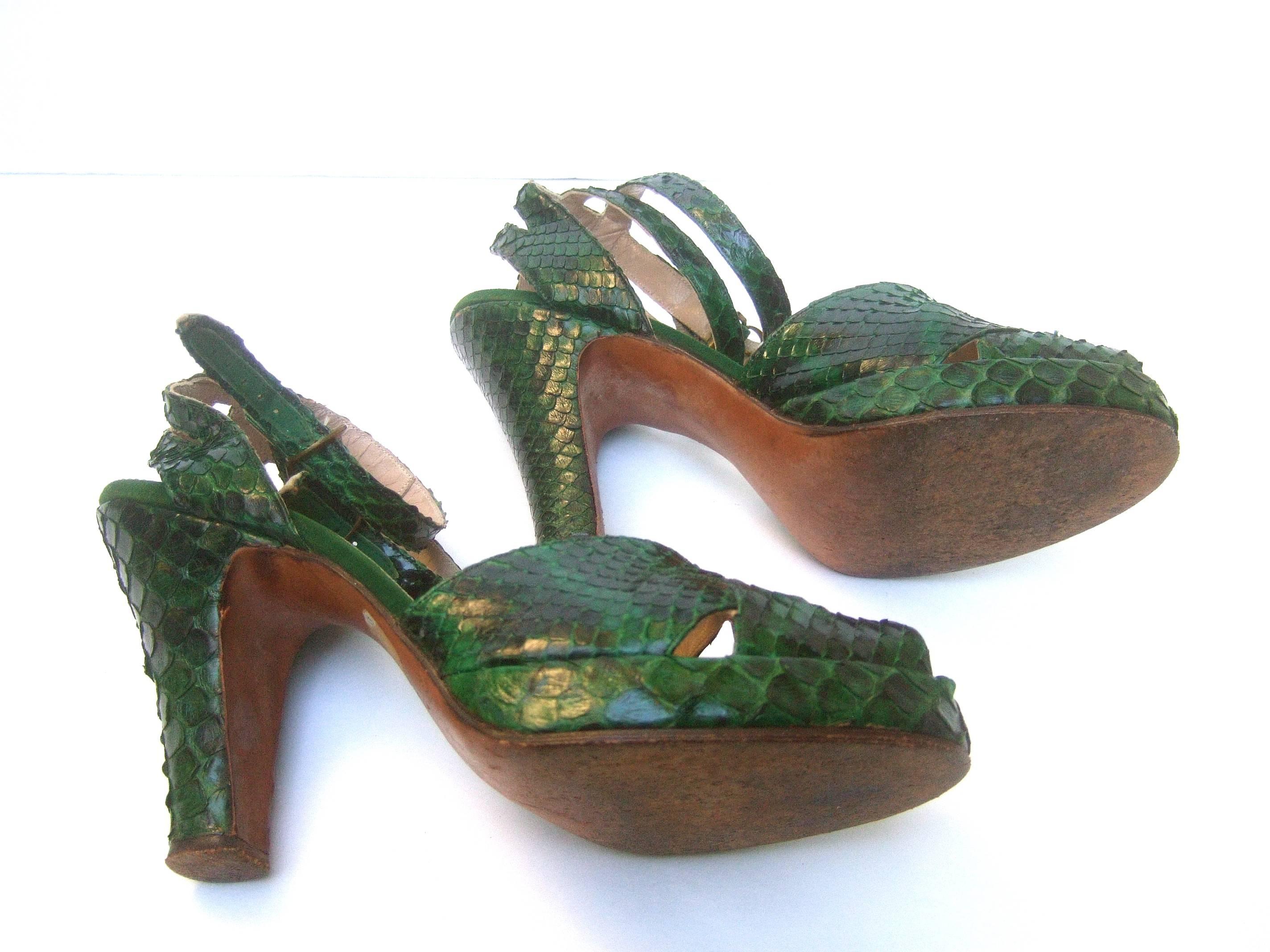 1940s Exotic Snakeskin Peep Toe Ankle Strap Platform Shoes  3