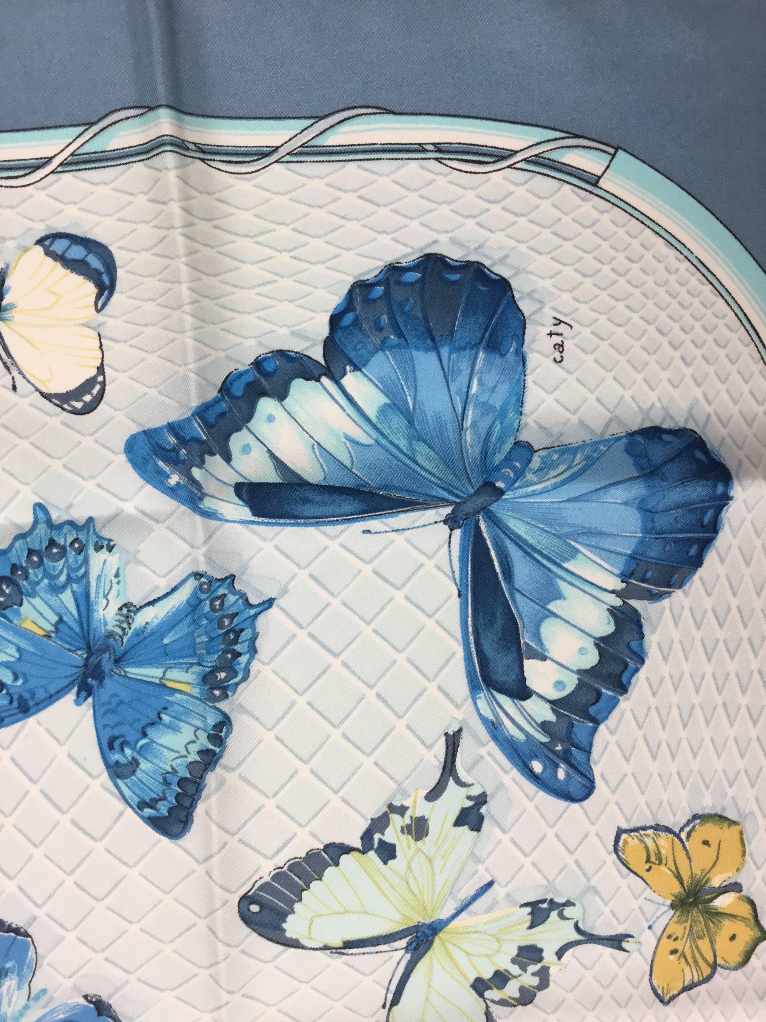 Hermes Butterfly Silk Scarf. 1980's. In Good Condition In University City, MO