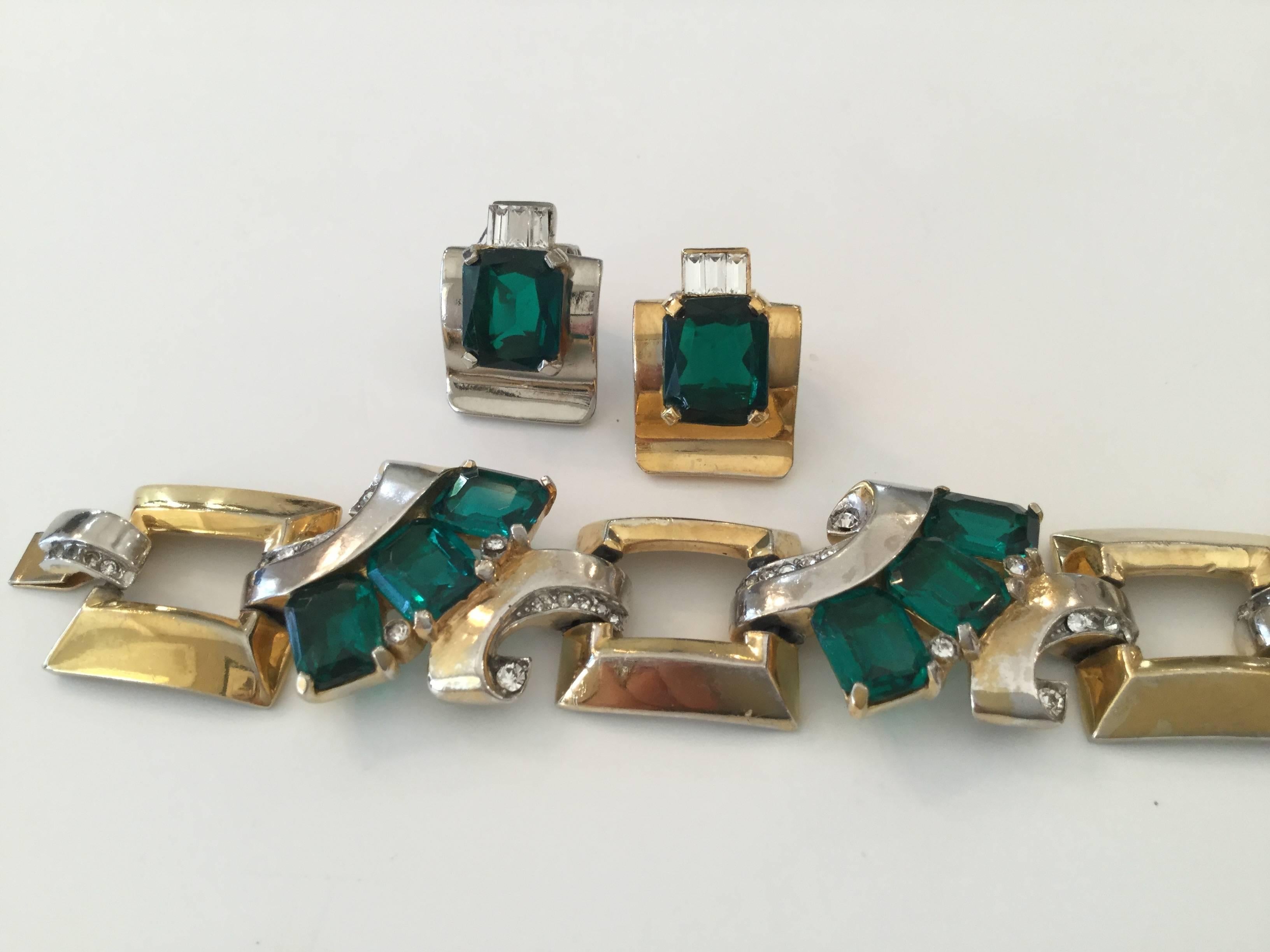 Brown Art Deco Mazer Bracelet and Earring Set. Late 1930's.