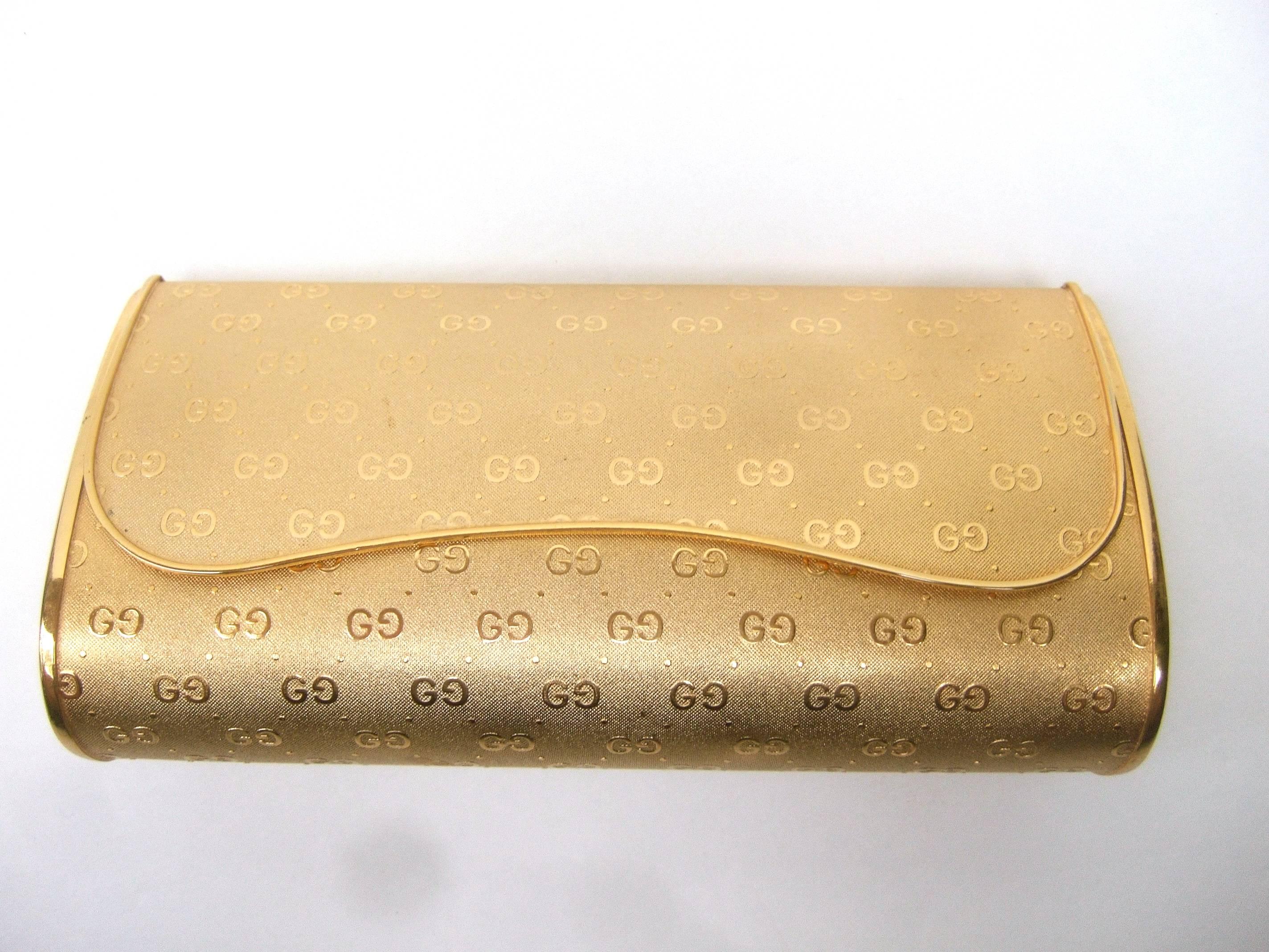 Beige Gucci Opulent Gilt Metal Evening Clutch Bag c 1970s
