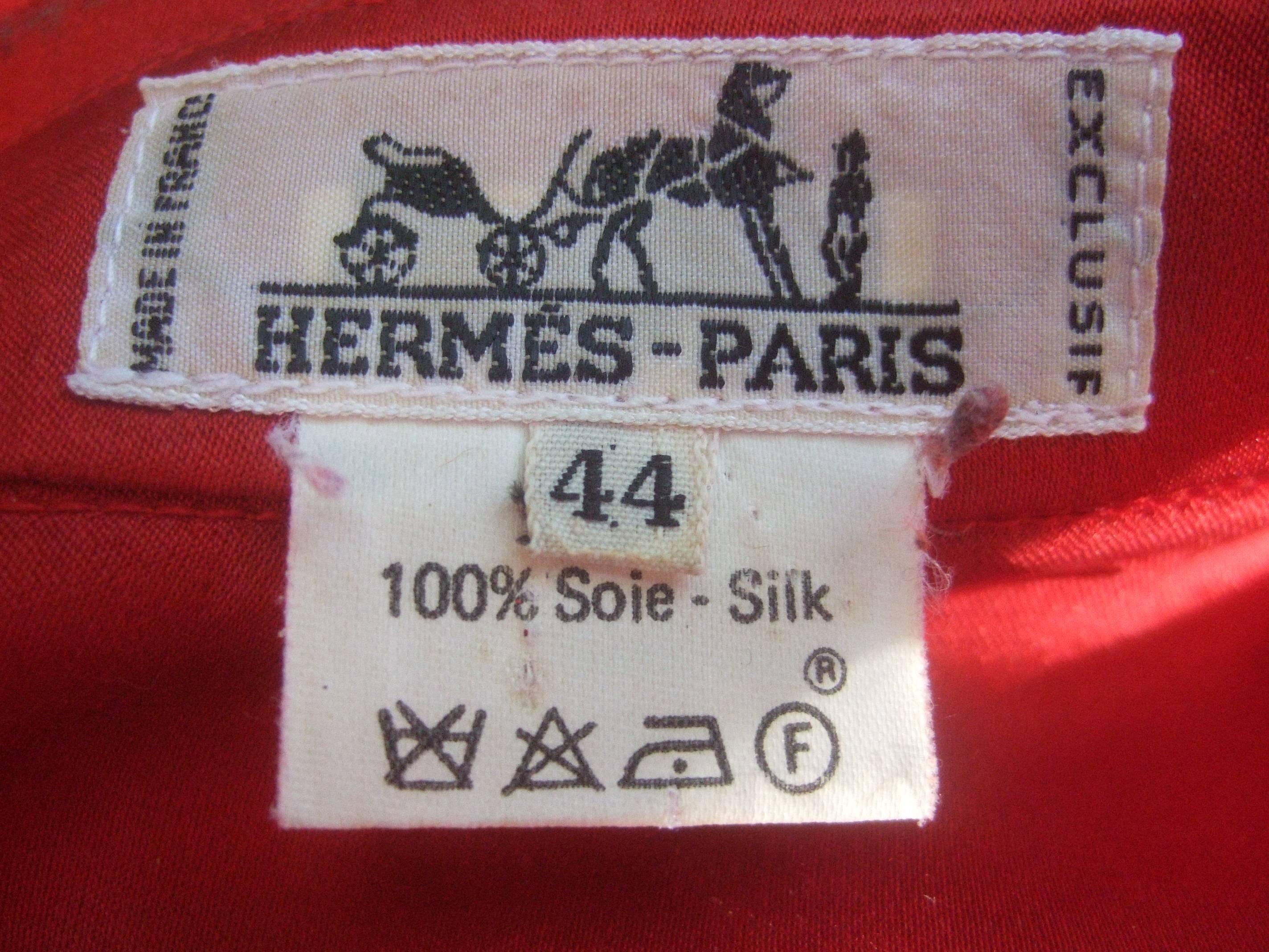 Hermes Paris Sumptuous Scarlet Silk Charmeuse Blouse c 1970s  3