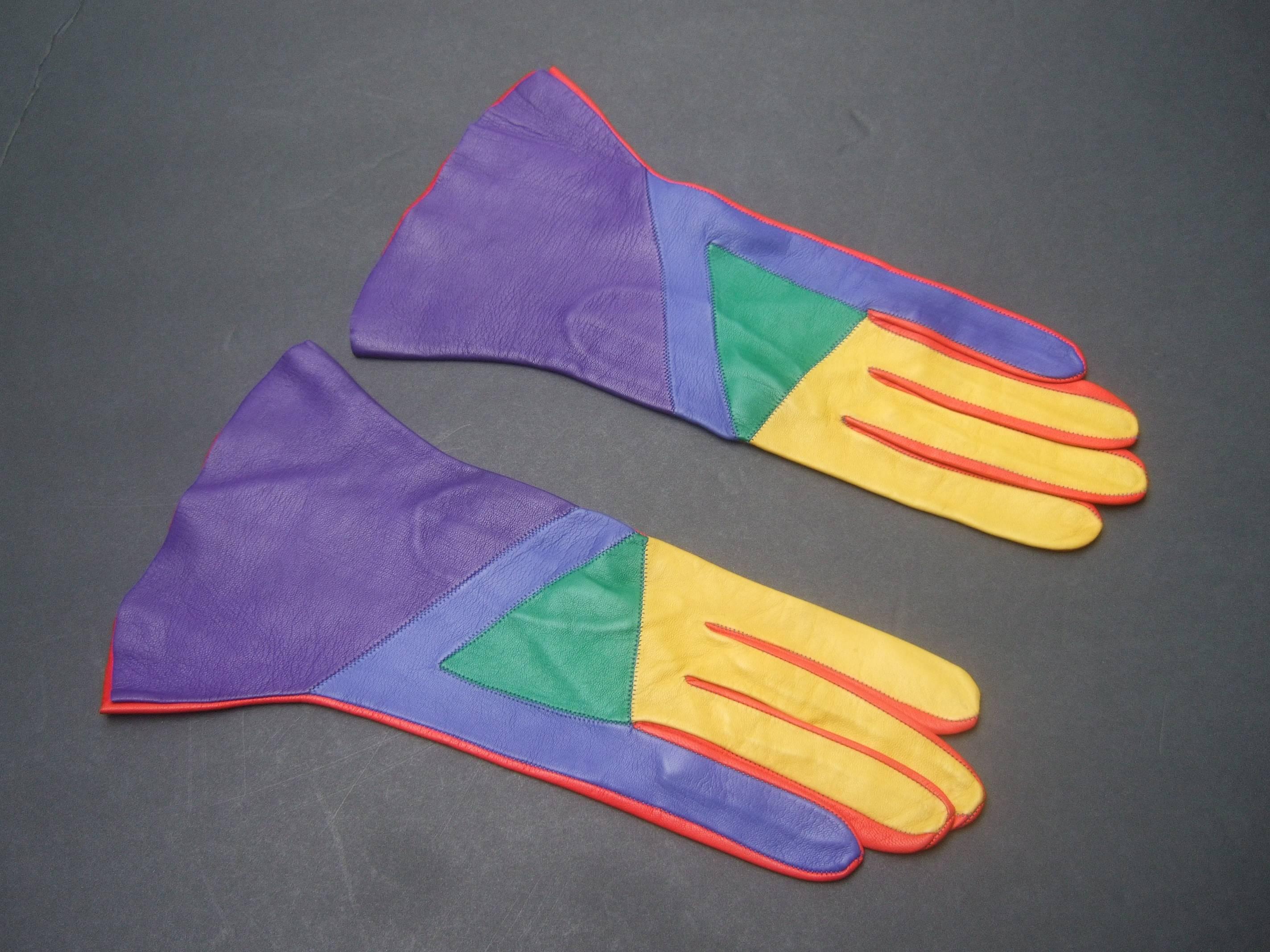 Mod Italian Leather Color Block Gloves  In Excellent Condition In University City, MO