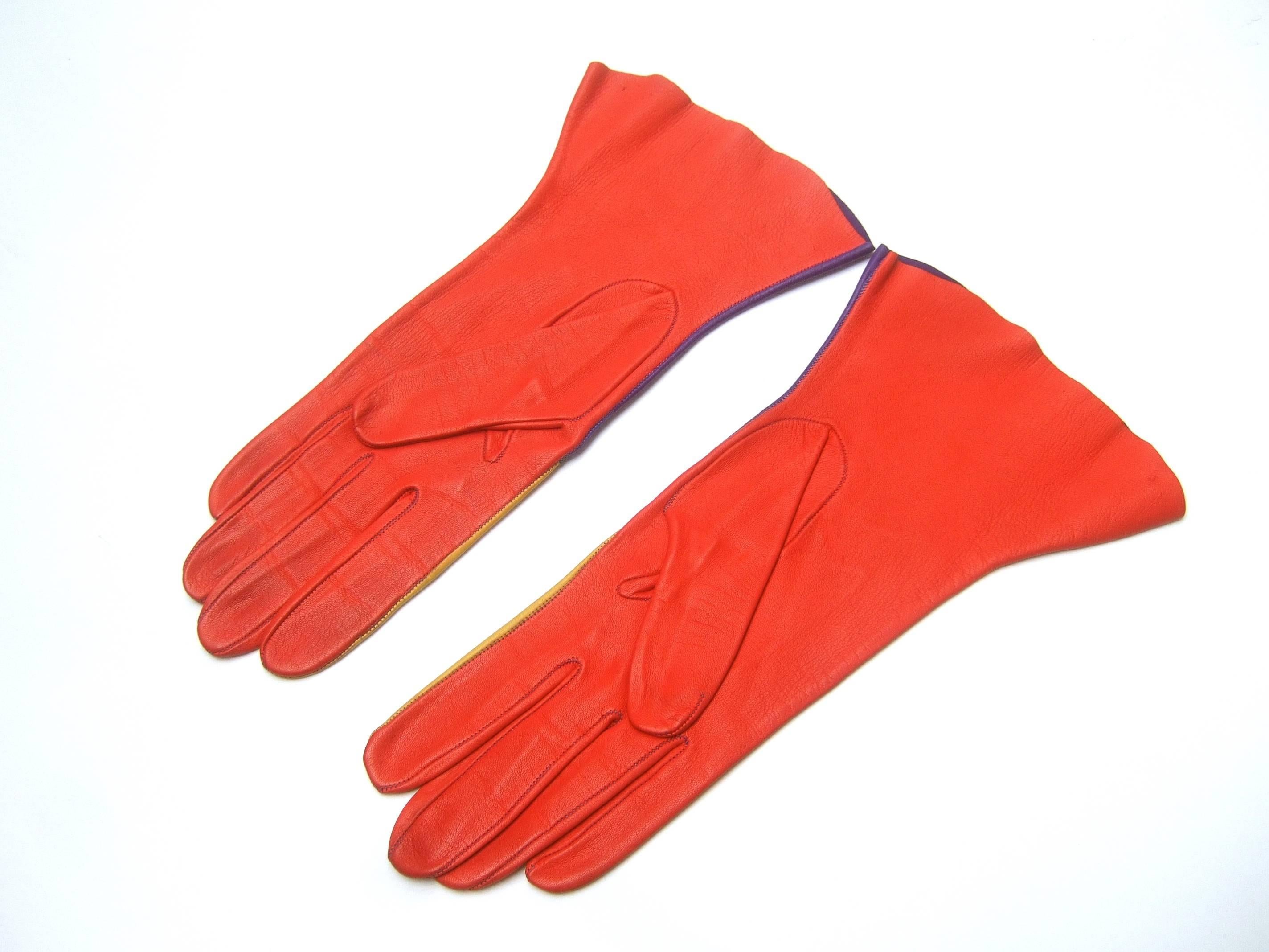 Mod Italian Leather Color Block Gloves  1
