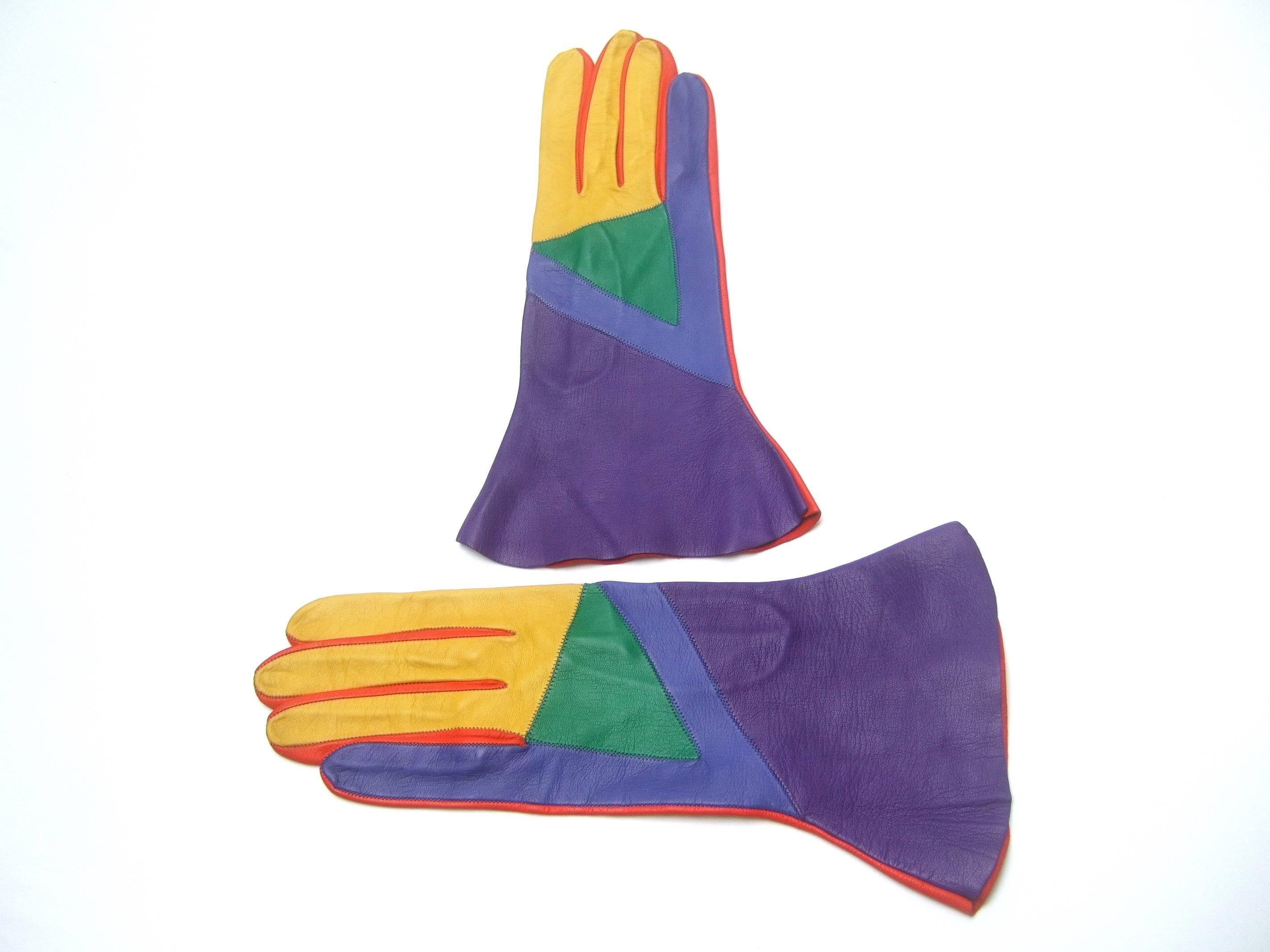 Mod Italian Leather Color Block Gloves  2