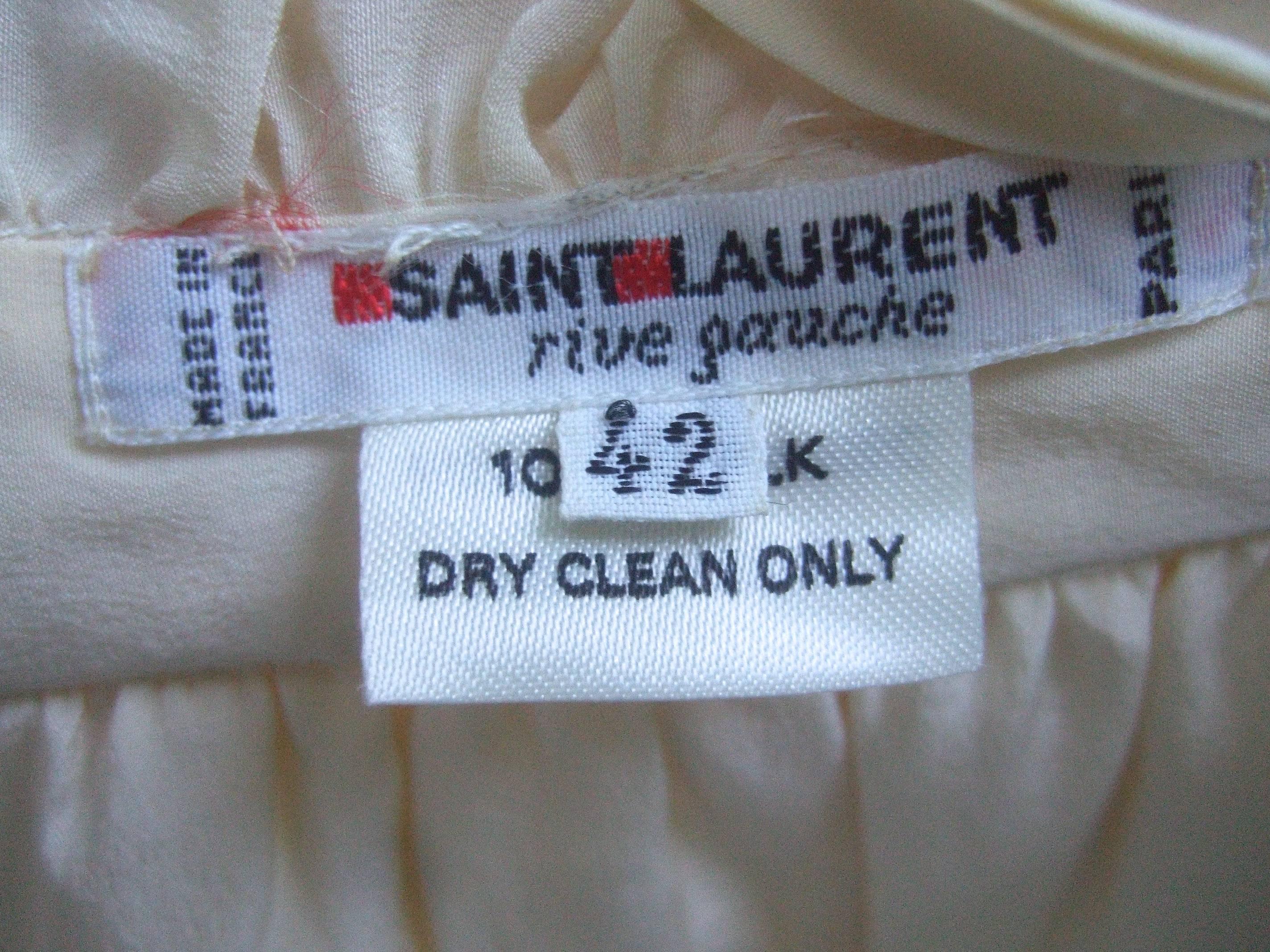 Yves Saint Laurent Rive Gauche Ivory Silk Ruffled Bow Blouse c 1970s 2