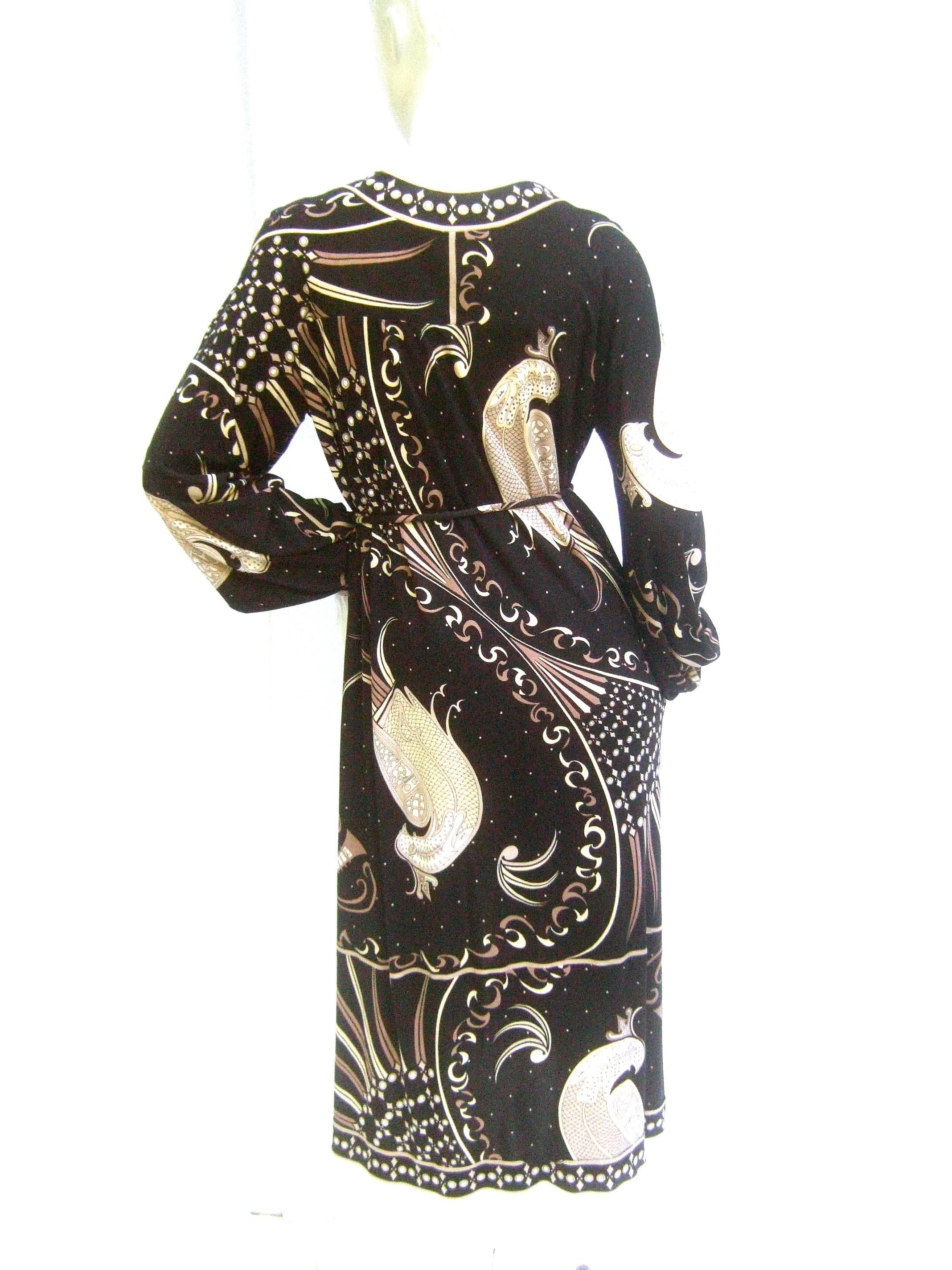 Emilio Pucci Rare Silk Jersey Birds of Paradise Dress c 1970s 1
