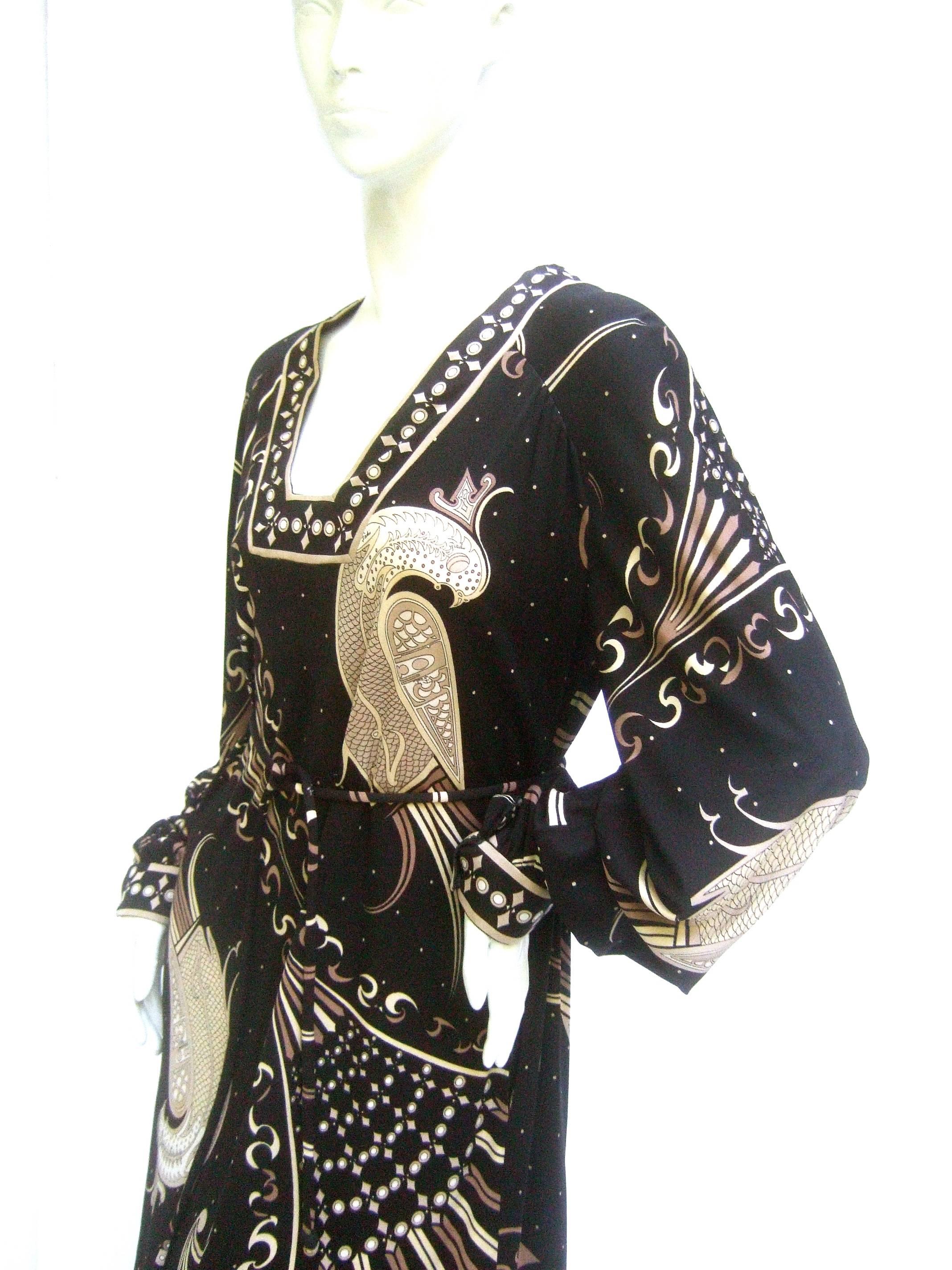 Emilio Pucci Rare Silk Jersey Birds of Paradise Dress c 1970s 2