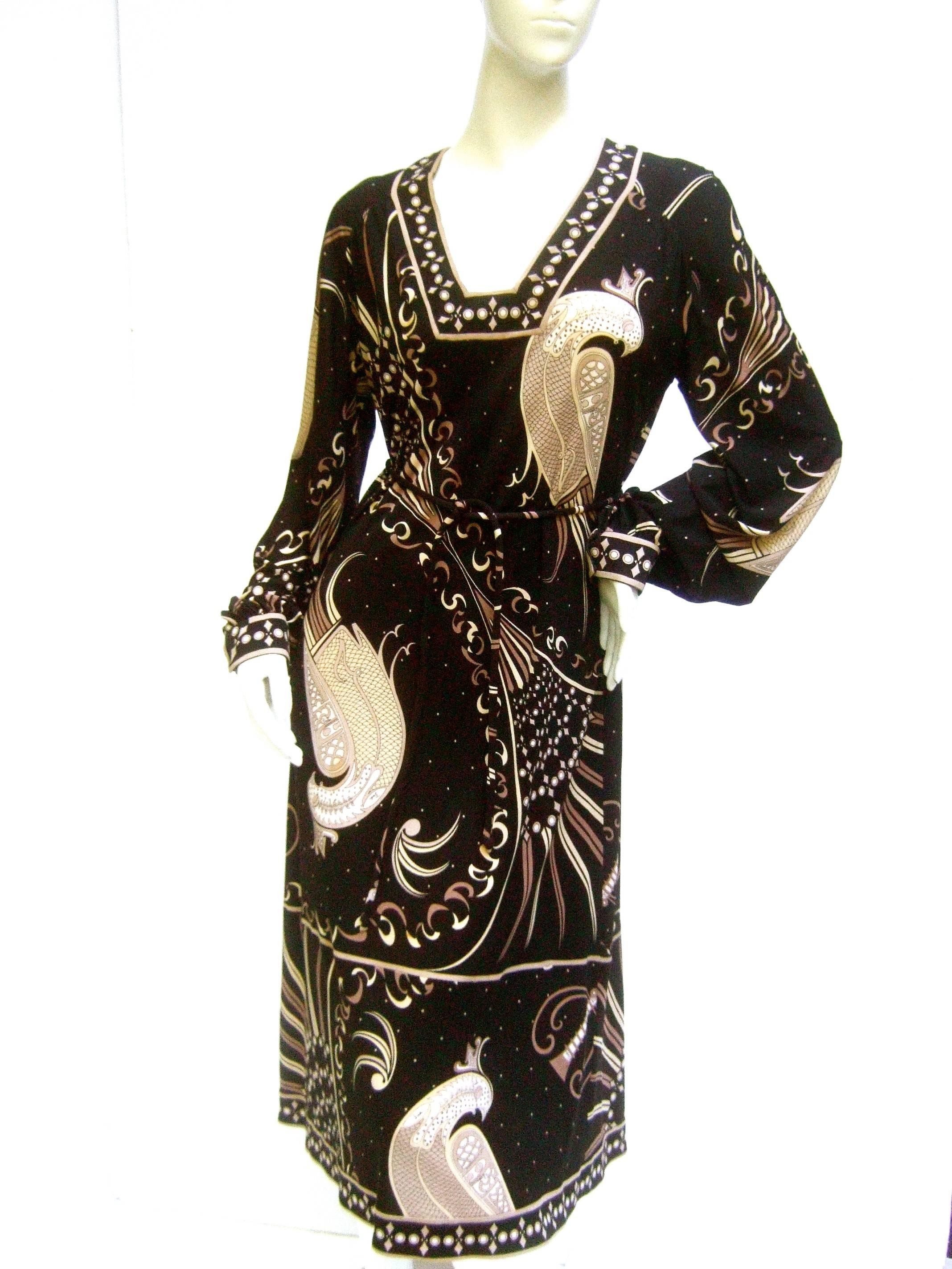 Women's Emilio Pucci Rare Silk Jersey Birds of Paradise Dress c 1970s