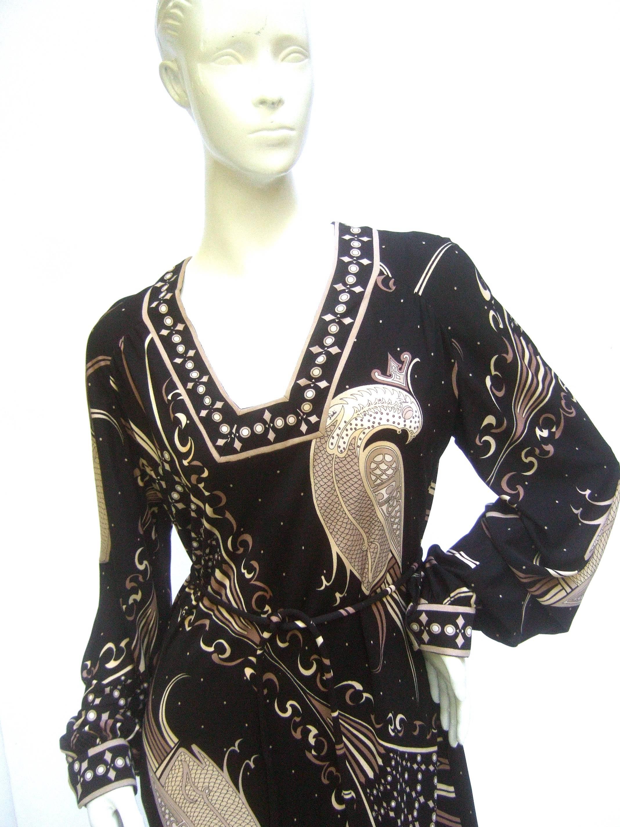 Emilio Pucci Rare Silk Jersey Birds of Paradise Dress c 1970s 3