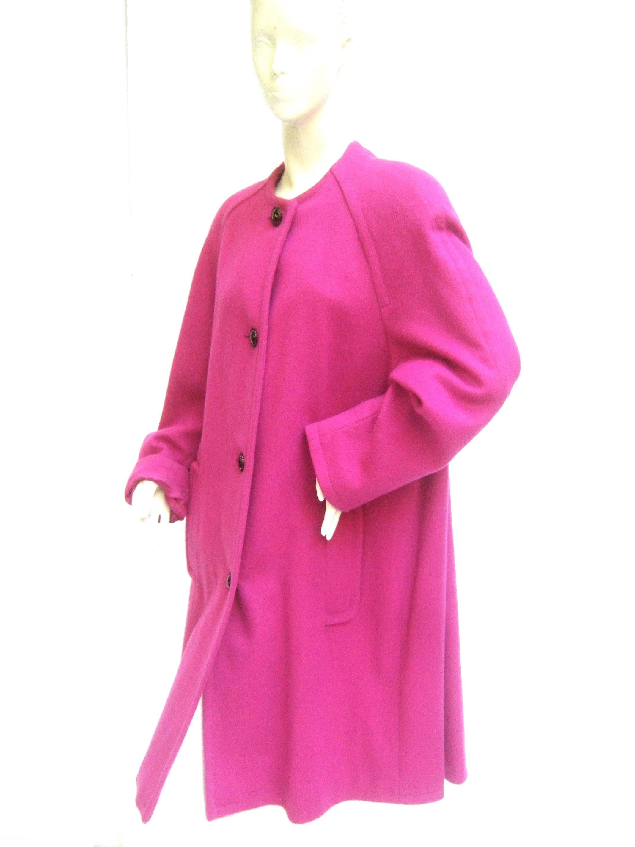 Pink Bill Blass Bold Fuchsia Wool Coat c 1980s