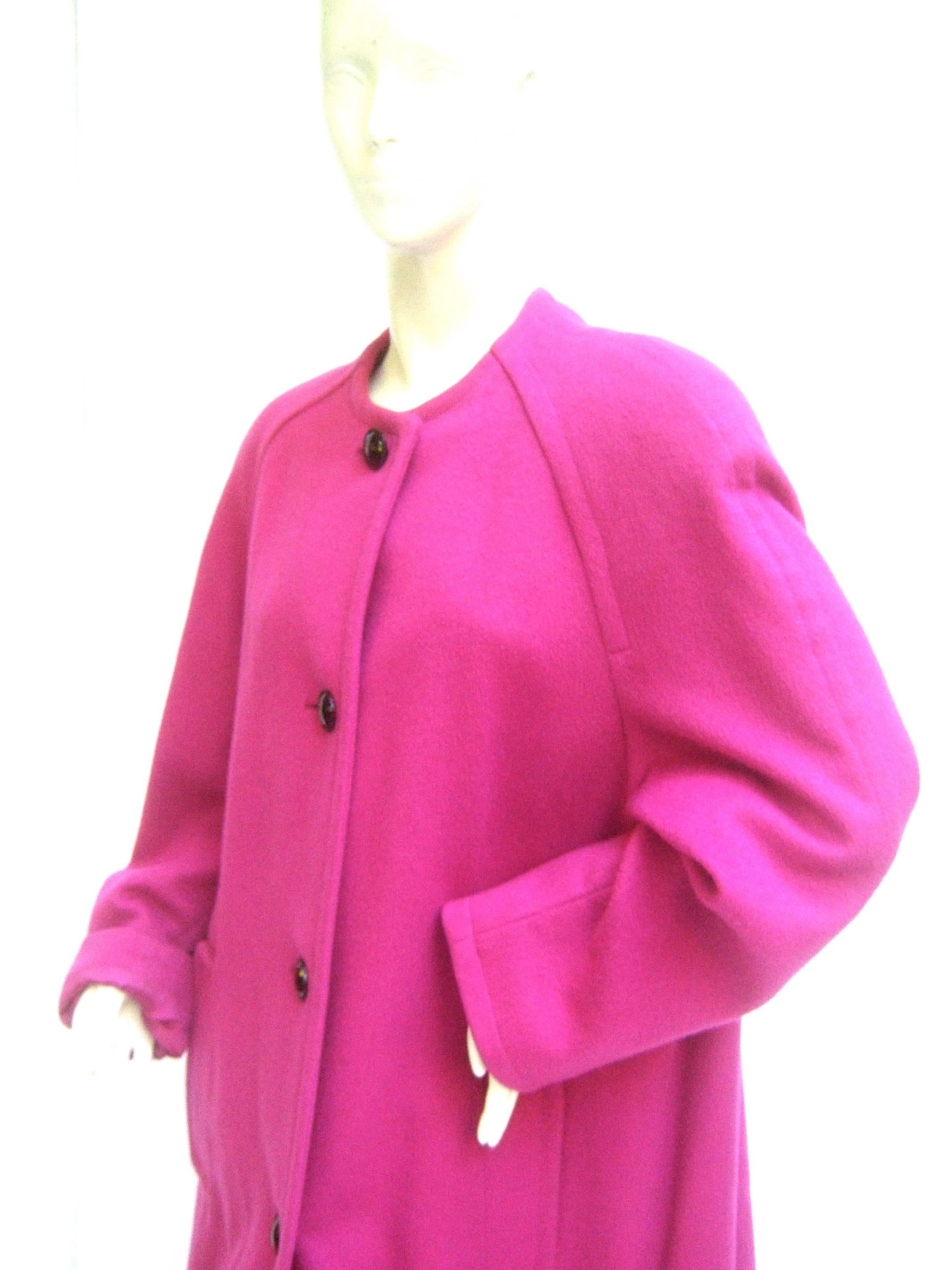 Bill Blass Bold Fuchsia Wool Coat c 1980s In Good Condition In University City, MO