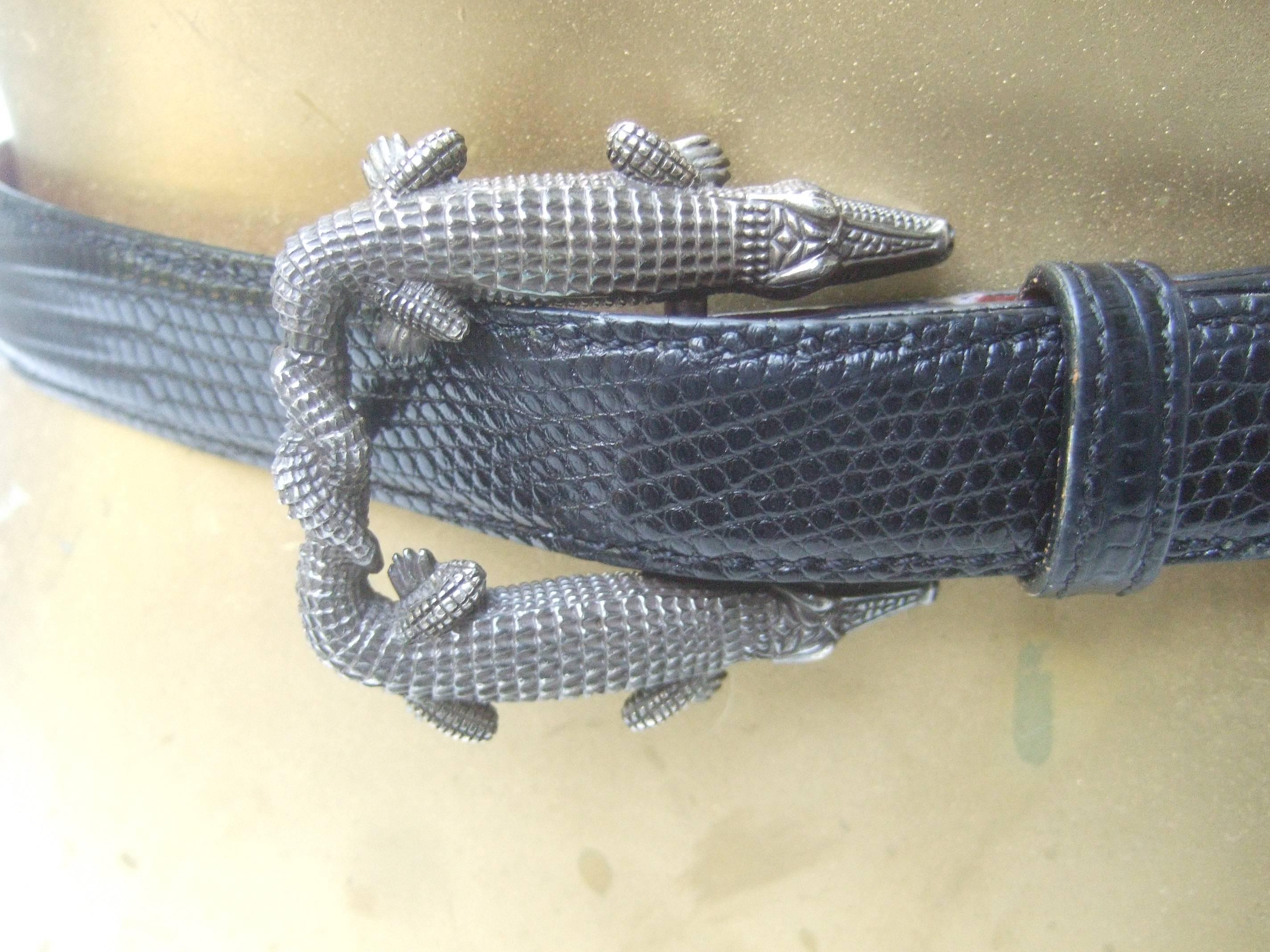 Kieselstein Cord Sterling Aligator Buckle Ebony Lizard Belt  1