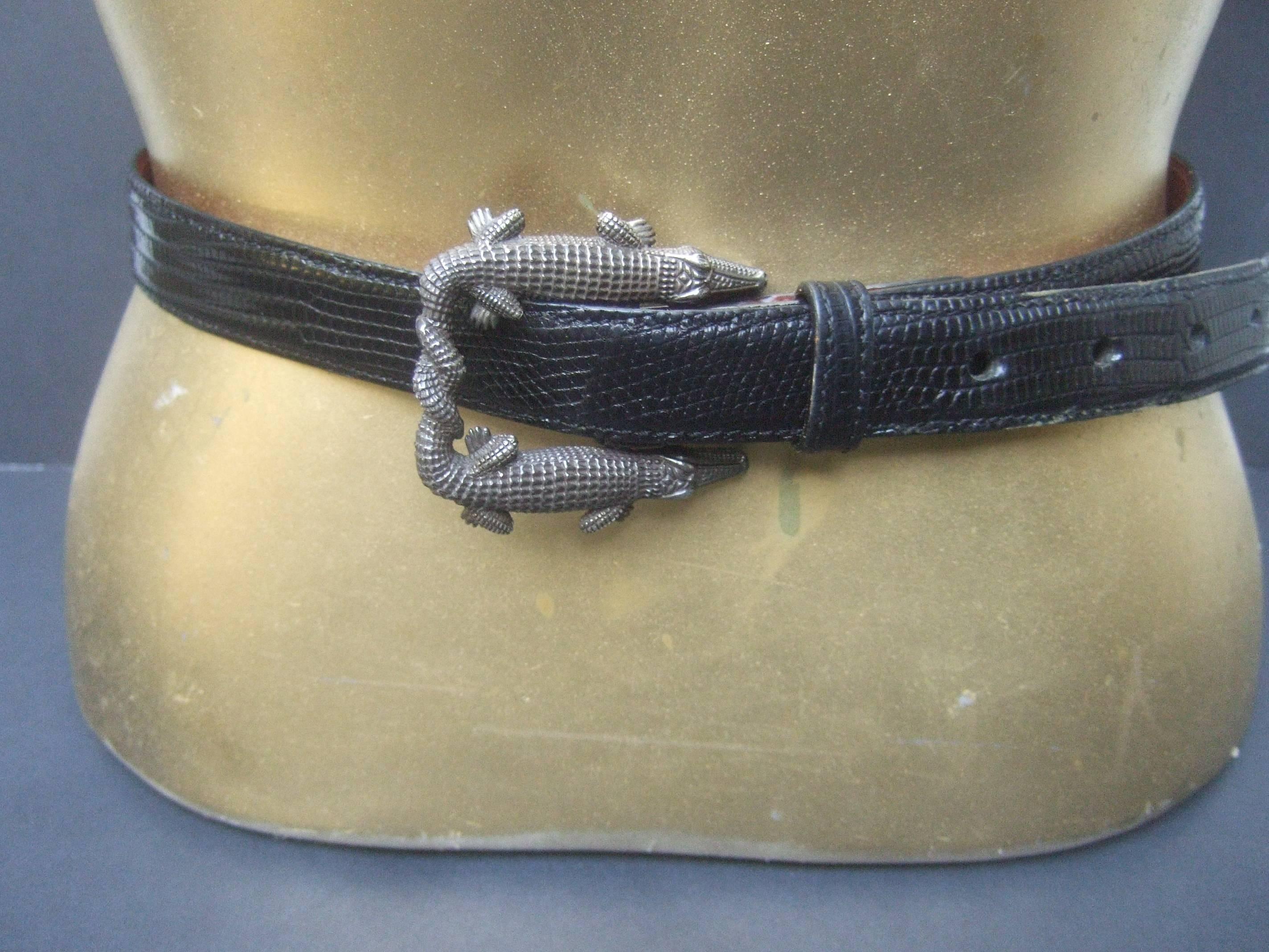 Black Kieselstein Cord Sterling Aligator Buckle Ebony Lizard Belt 